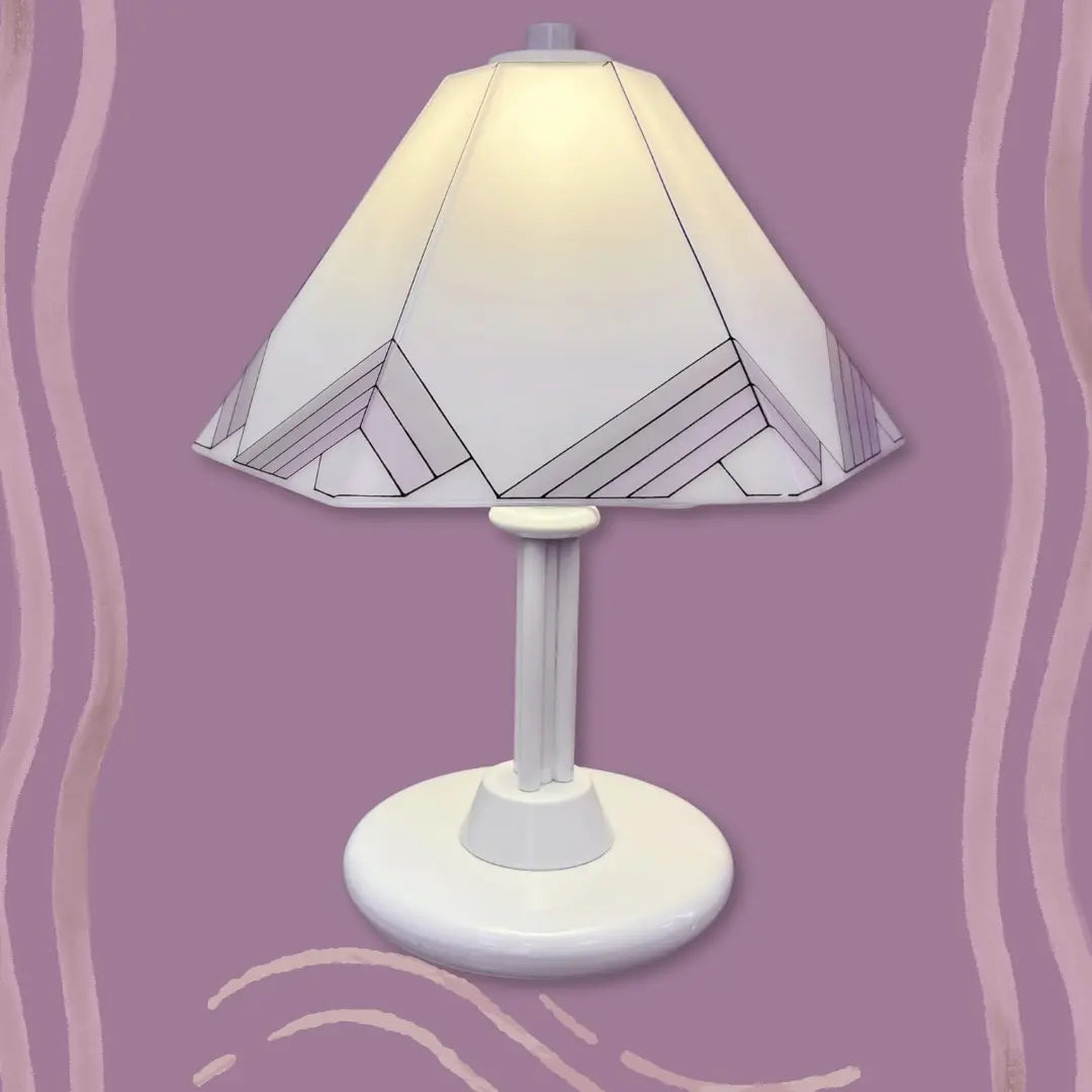 Lampe italienne vintage années 80 en verre opalin décor géométrique pastel, Club Barbara
