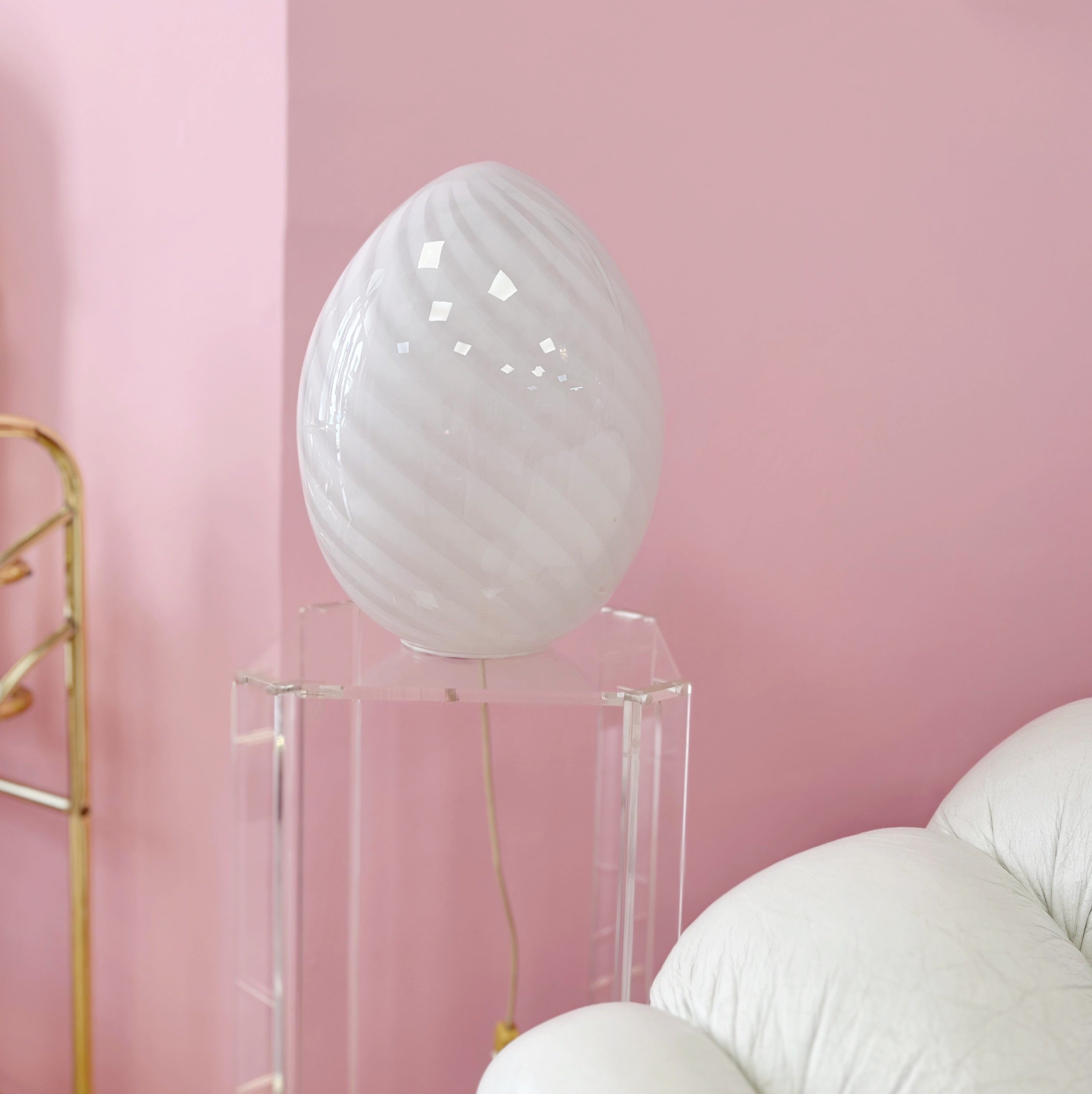 Lampe vintage en verre de Murano blanc, Club Barbara
