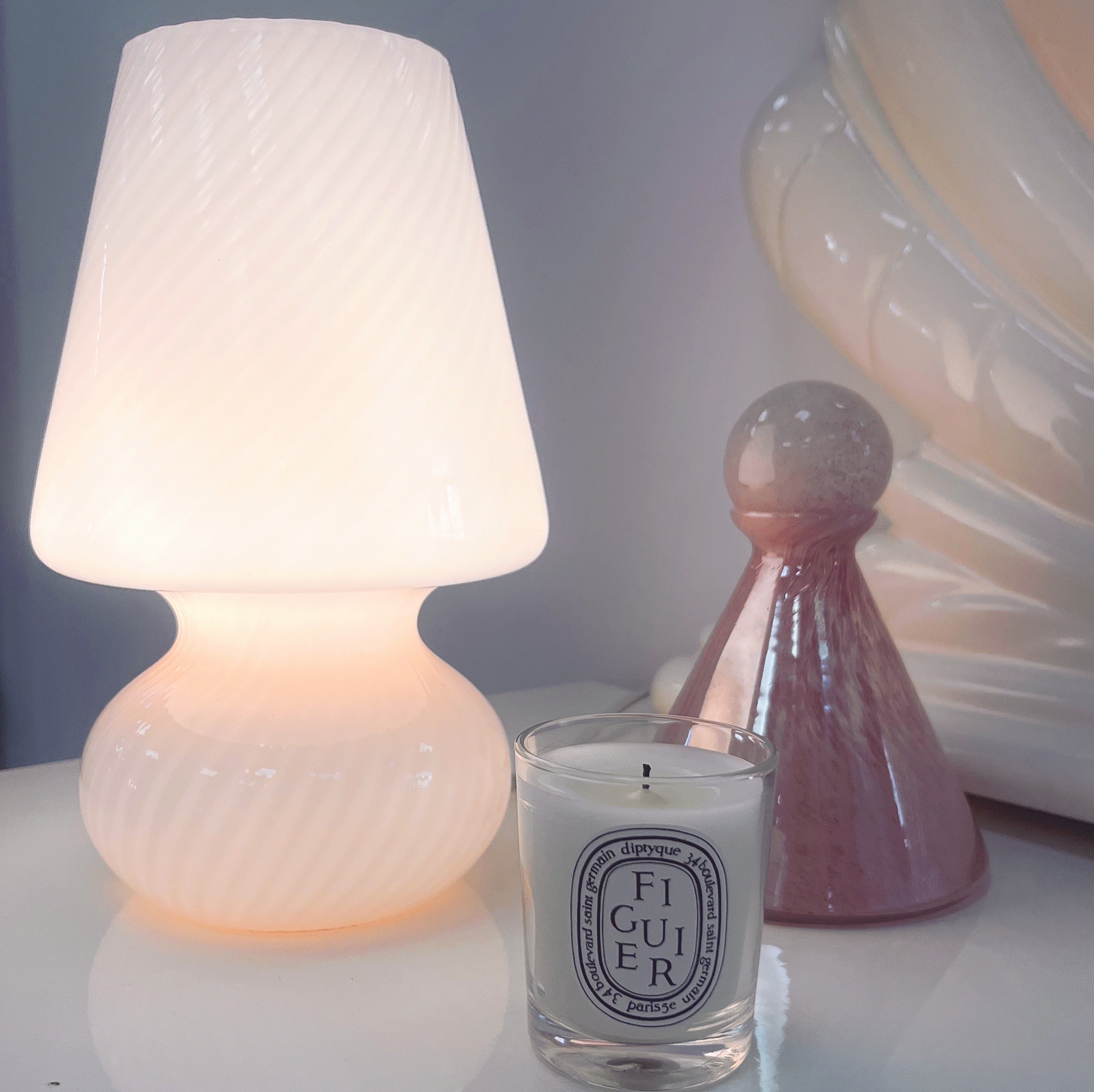 Lampe champignon Murano en verre soufflé rose pastel, années 70