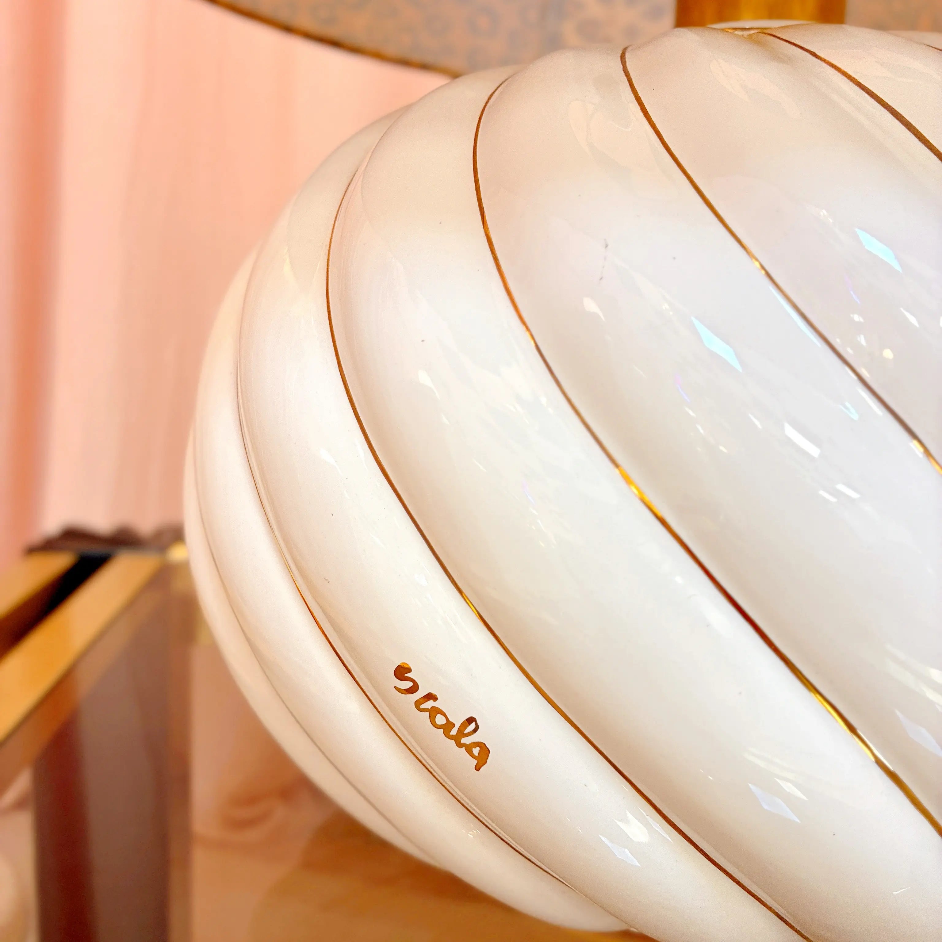 Grande lampe en céramique spirale italienne, abat-jour léopard vintage, manufacture Scarla, années 70