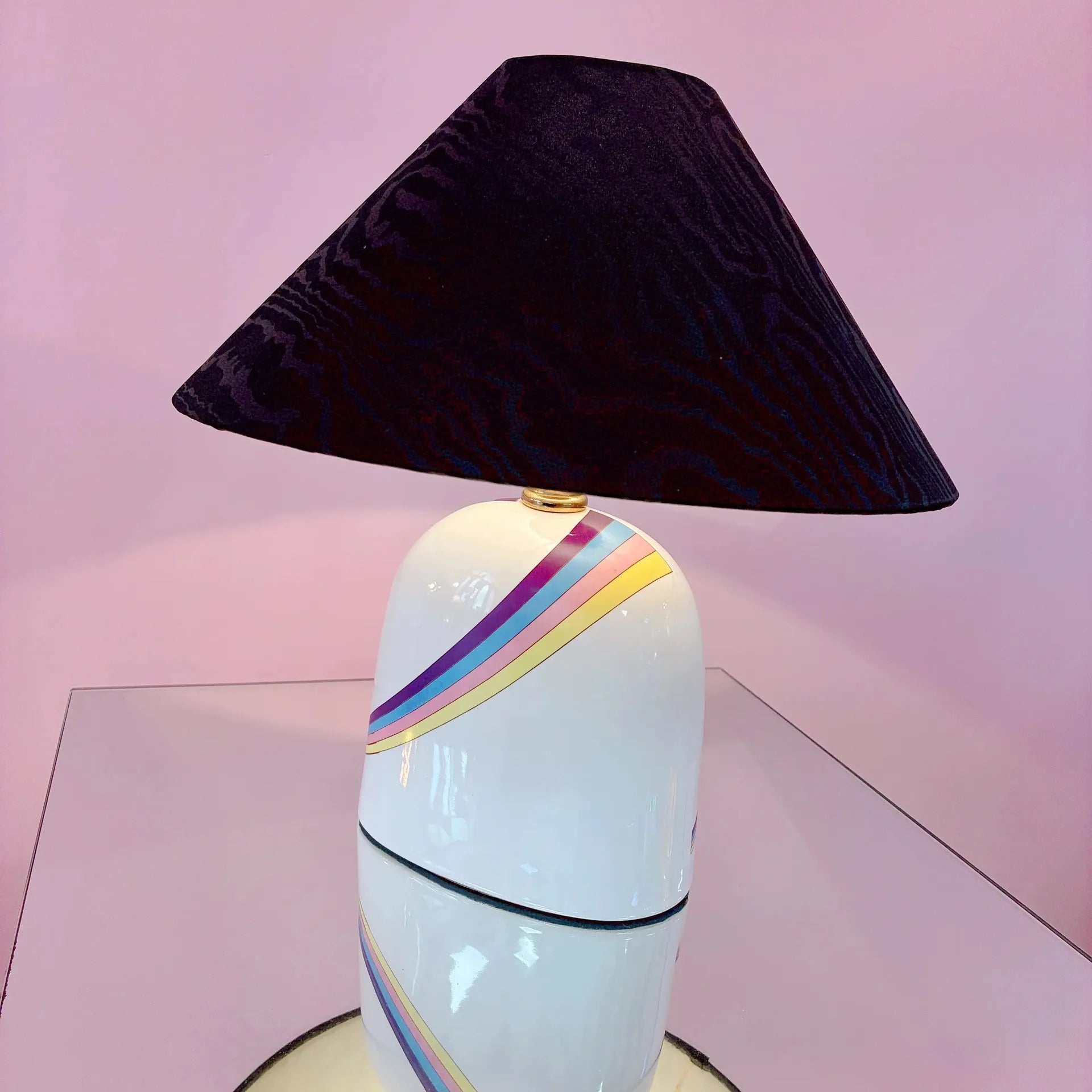 Lampe vintage italienne en céramique à décor arc-en-ciel, années 80 - Club Barbara