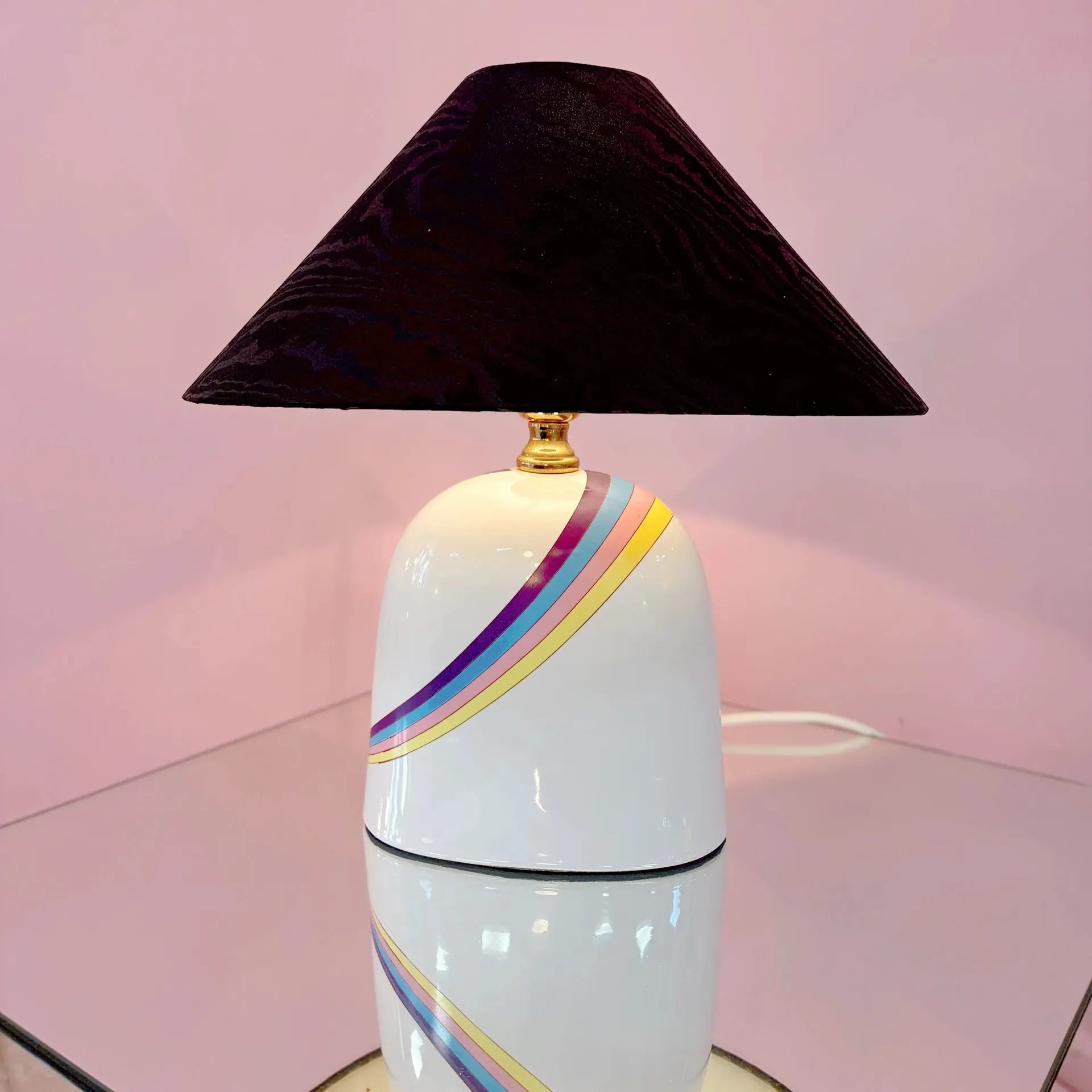Lampe vintage italienne en céramique à décor arc-en-ciel, années 80 - Club Barbara