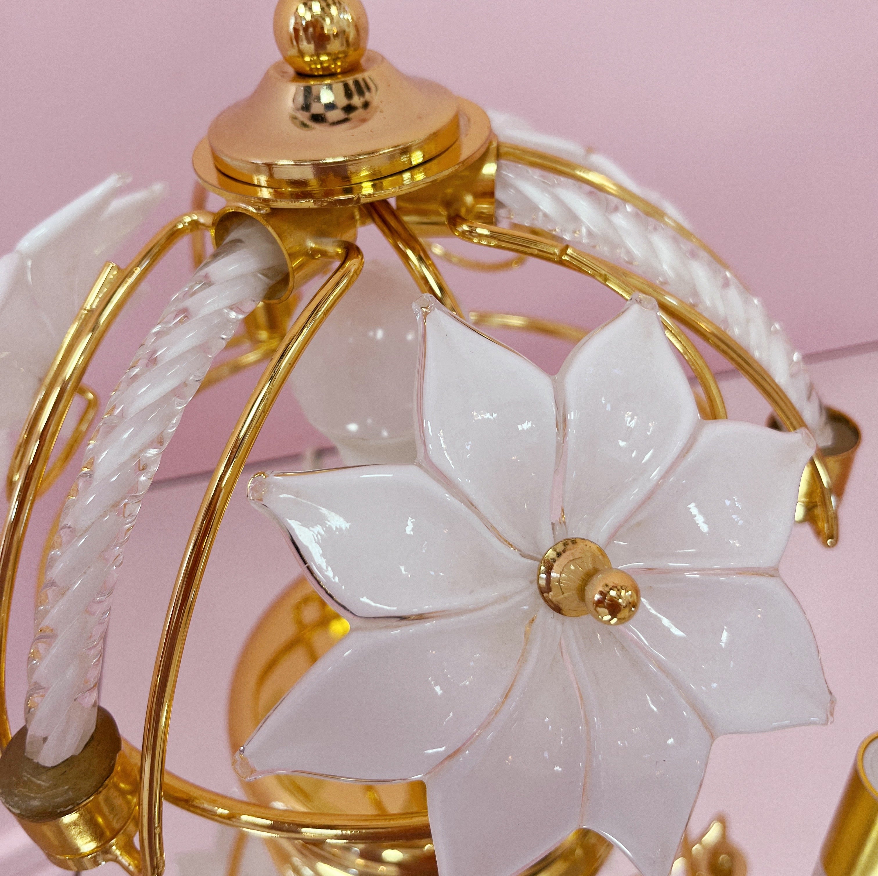 Lampe fleurs en laiton & verre de Murano ritòrto, Italie, 1970–80