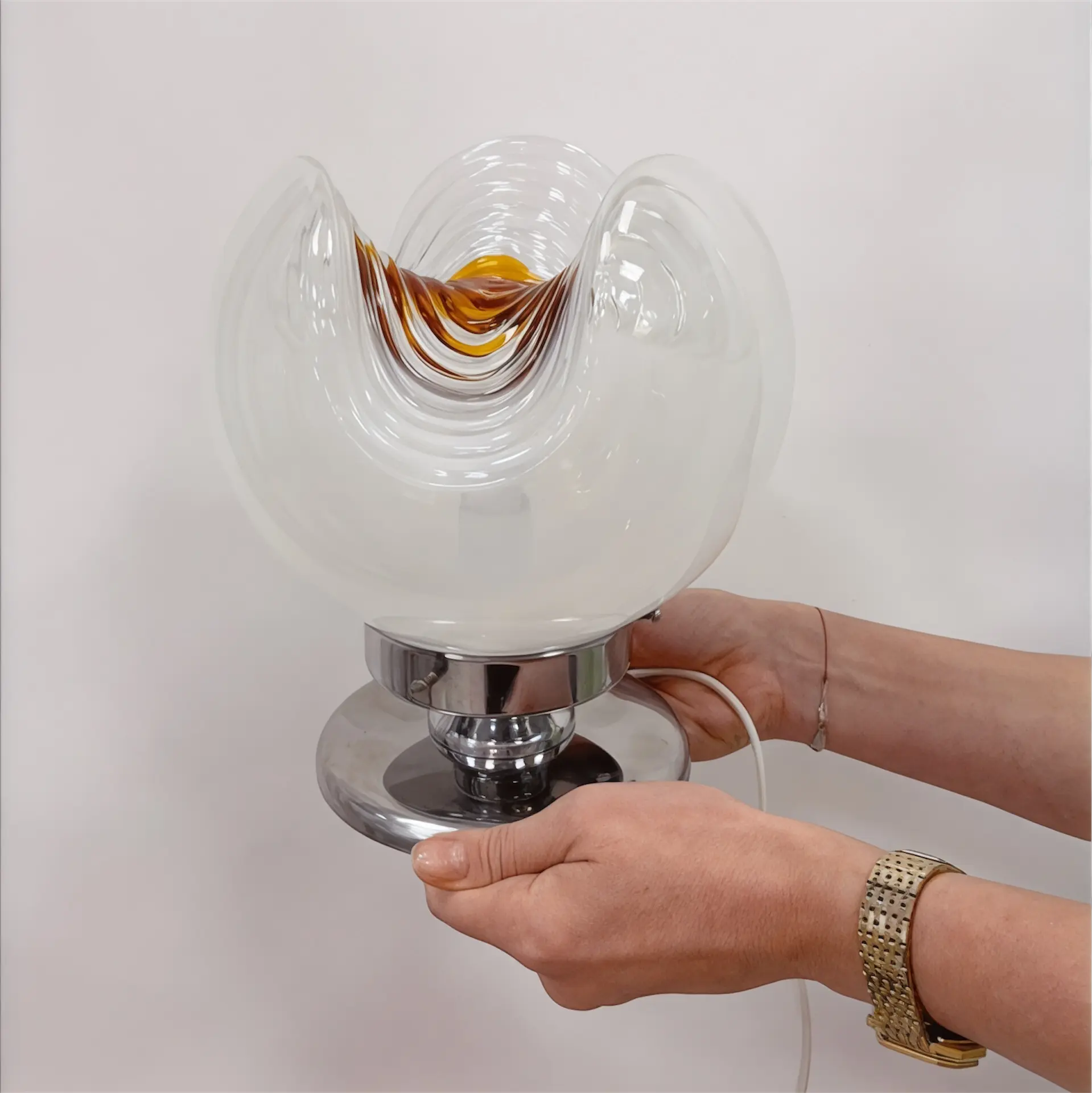 Lampe vintage Murano Lattimo, Mazzega, Italie, années 70