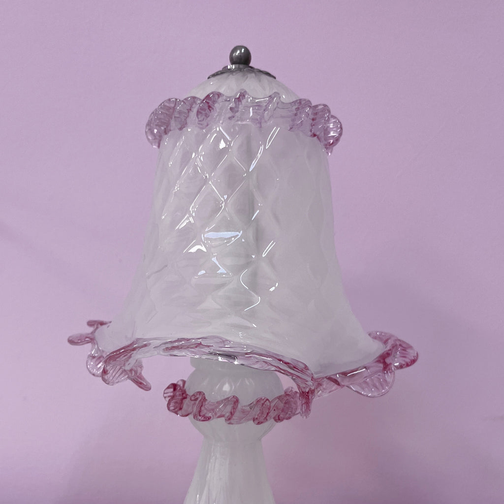 Lampe en verre de Murano rose et blanc, années 80
