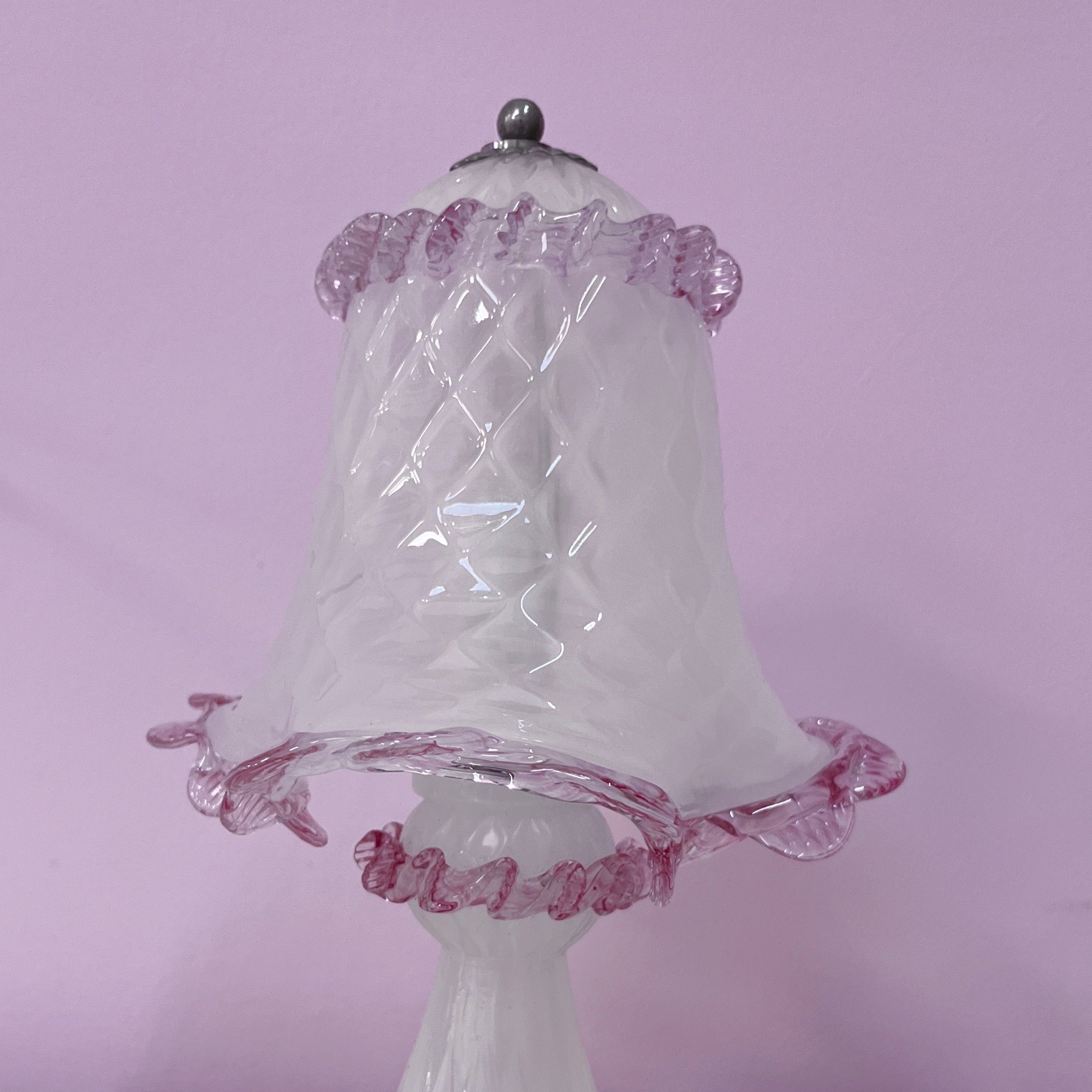 Lampe en verre de Murano rose et blanc, années 80