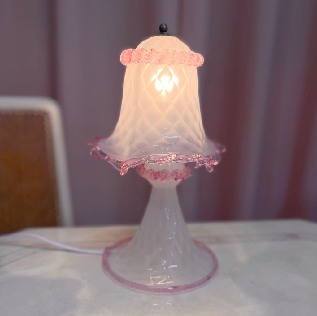 Lampe en verre de Murano rose et blanc, années 80