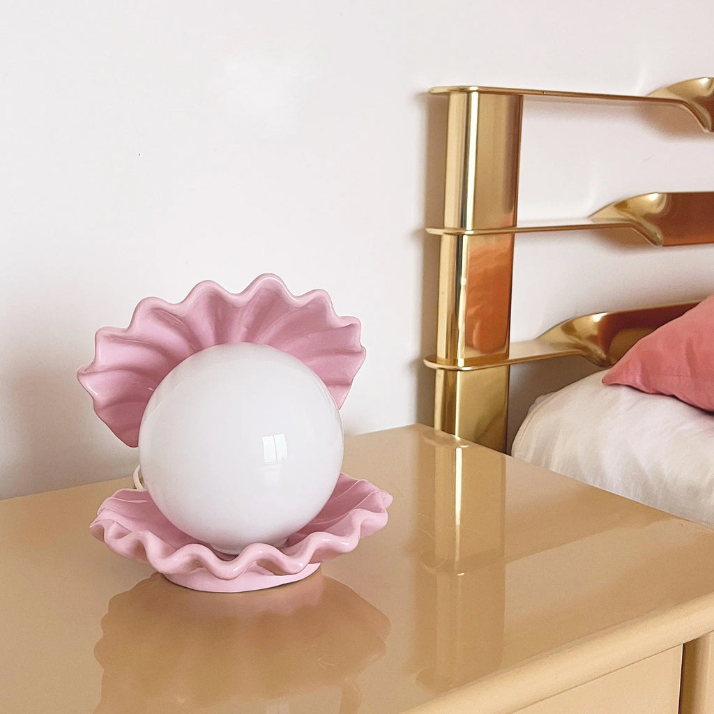Lampe vintage années 70 coquillage rose en céramique Club Barbara
