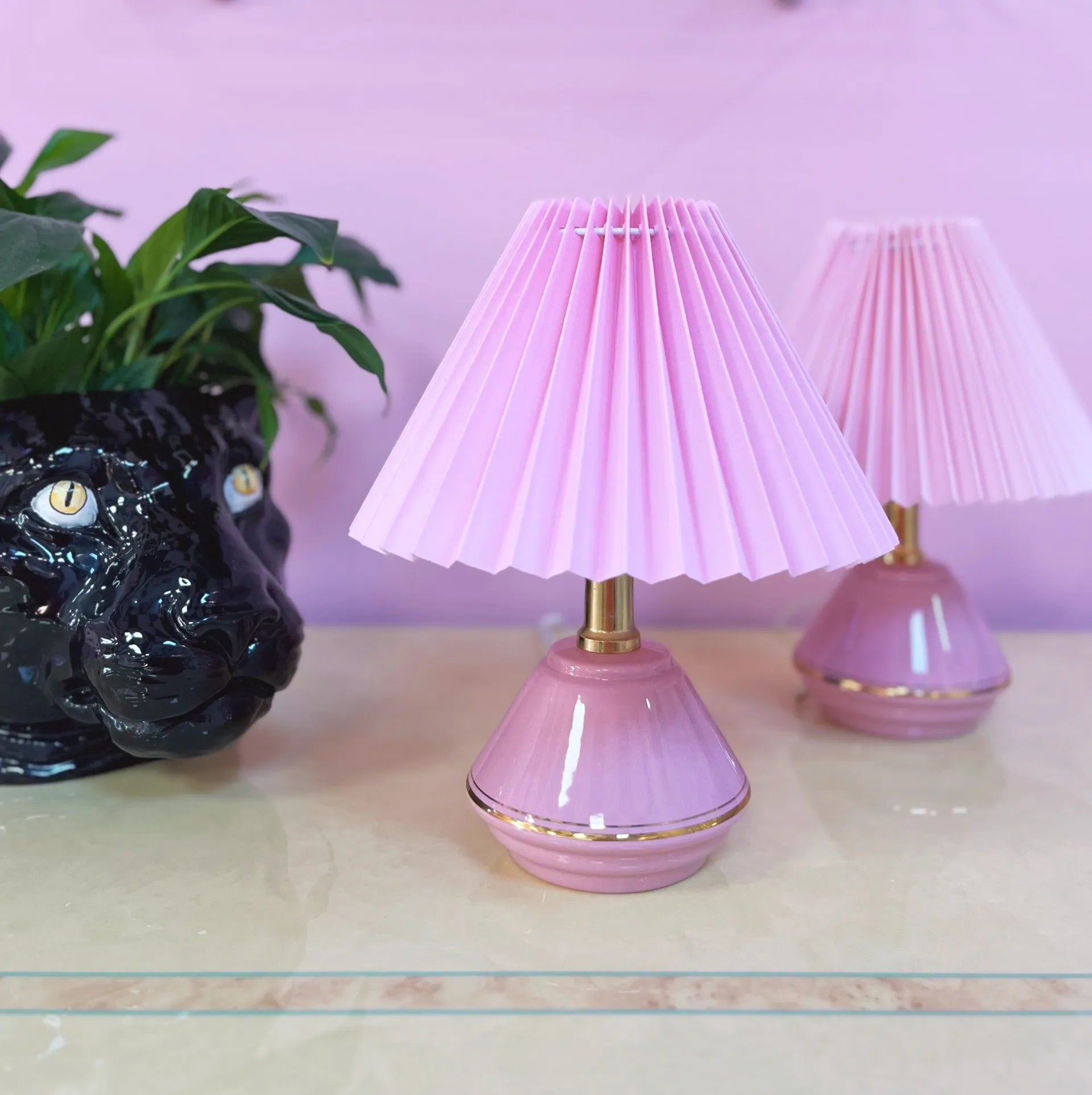 Lampe vintage rose en céramique italienne, style Art Déco, années 70-80 - Club Barbara