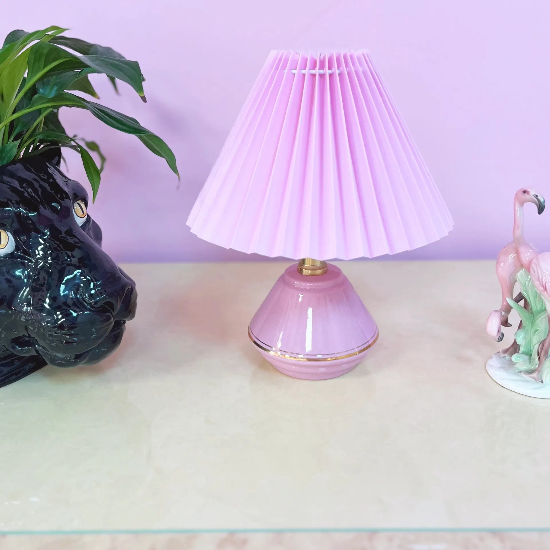 Lampe vintage rose en céramique italienne, style Art Déco, années 70-80 - Club Barbara
