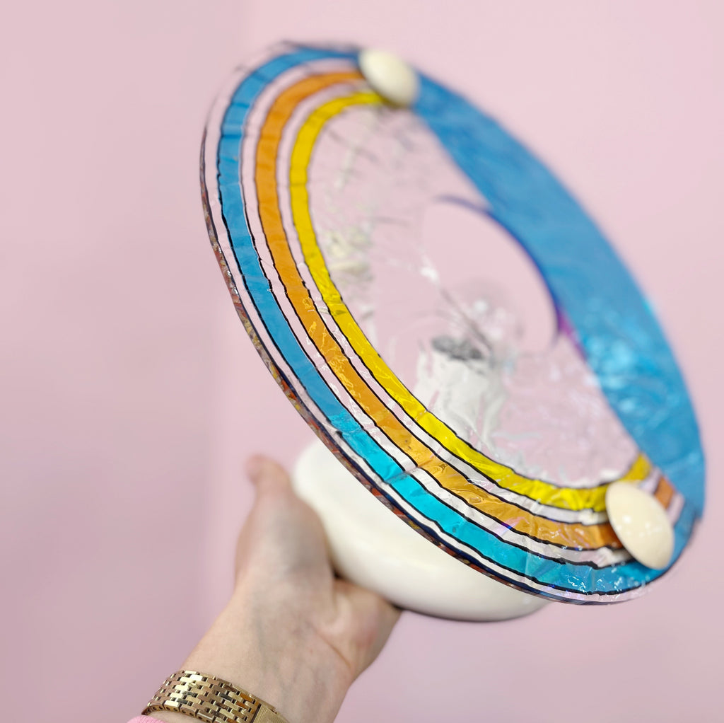 Lampe italienne Toffoli, abat jour circulaire en plexiglas coloré, années 80