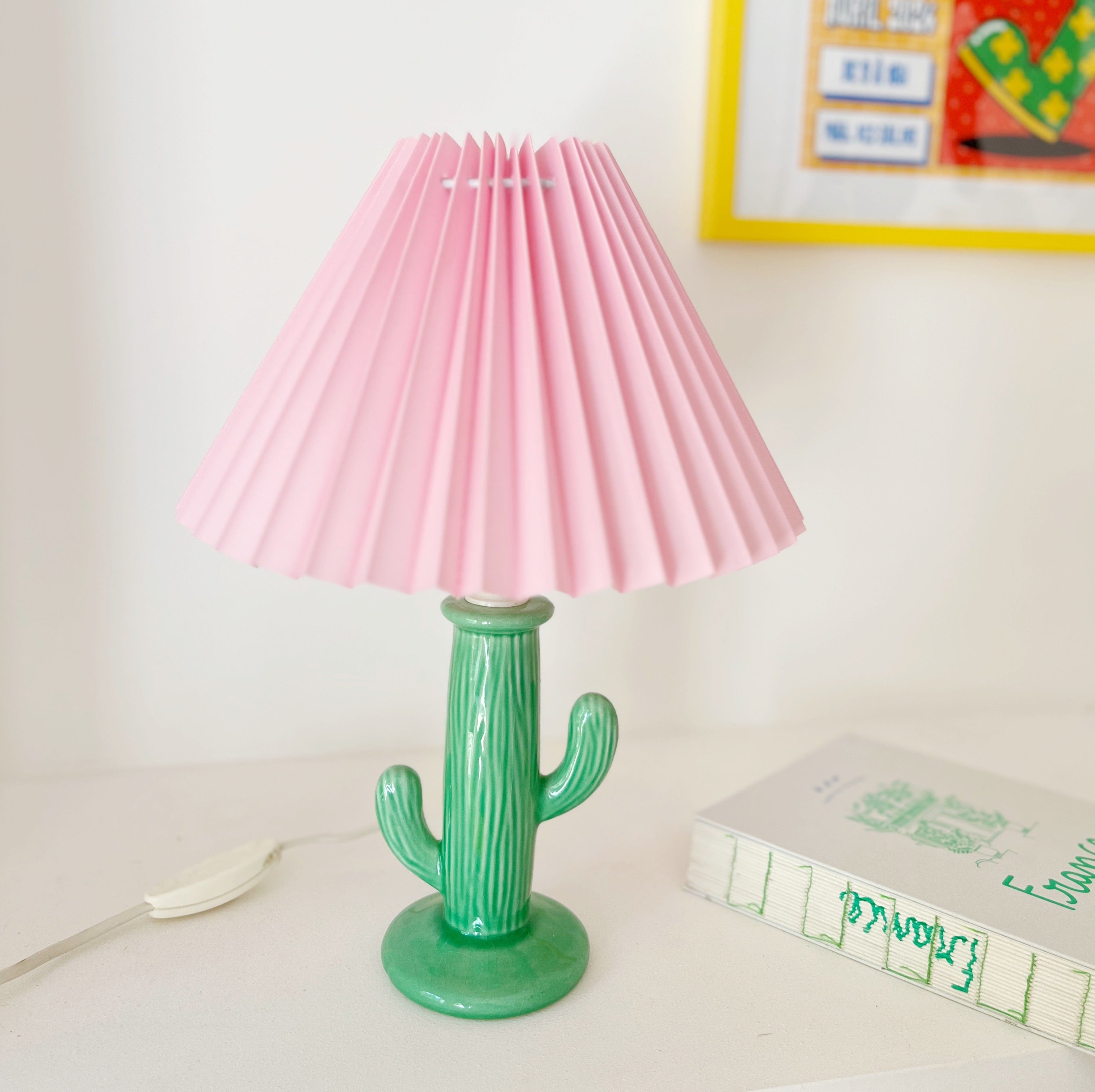 Lampe cactus vintage vert pastel
