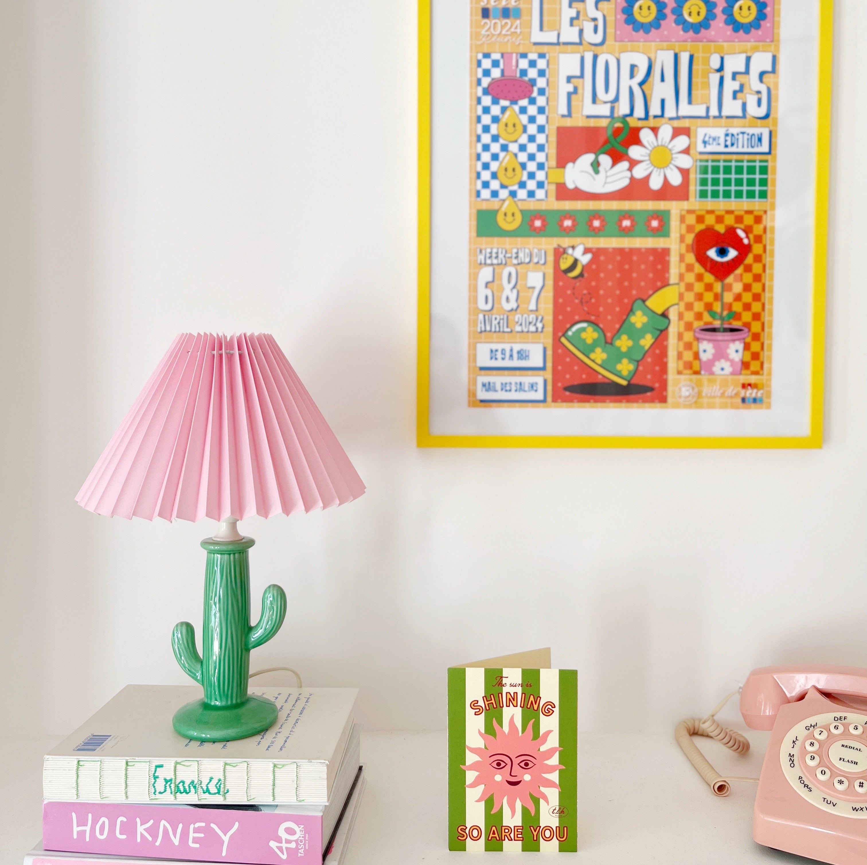 Lampe cactus vintage vert pastel