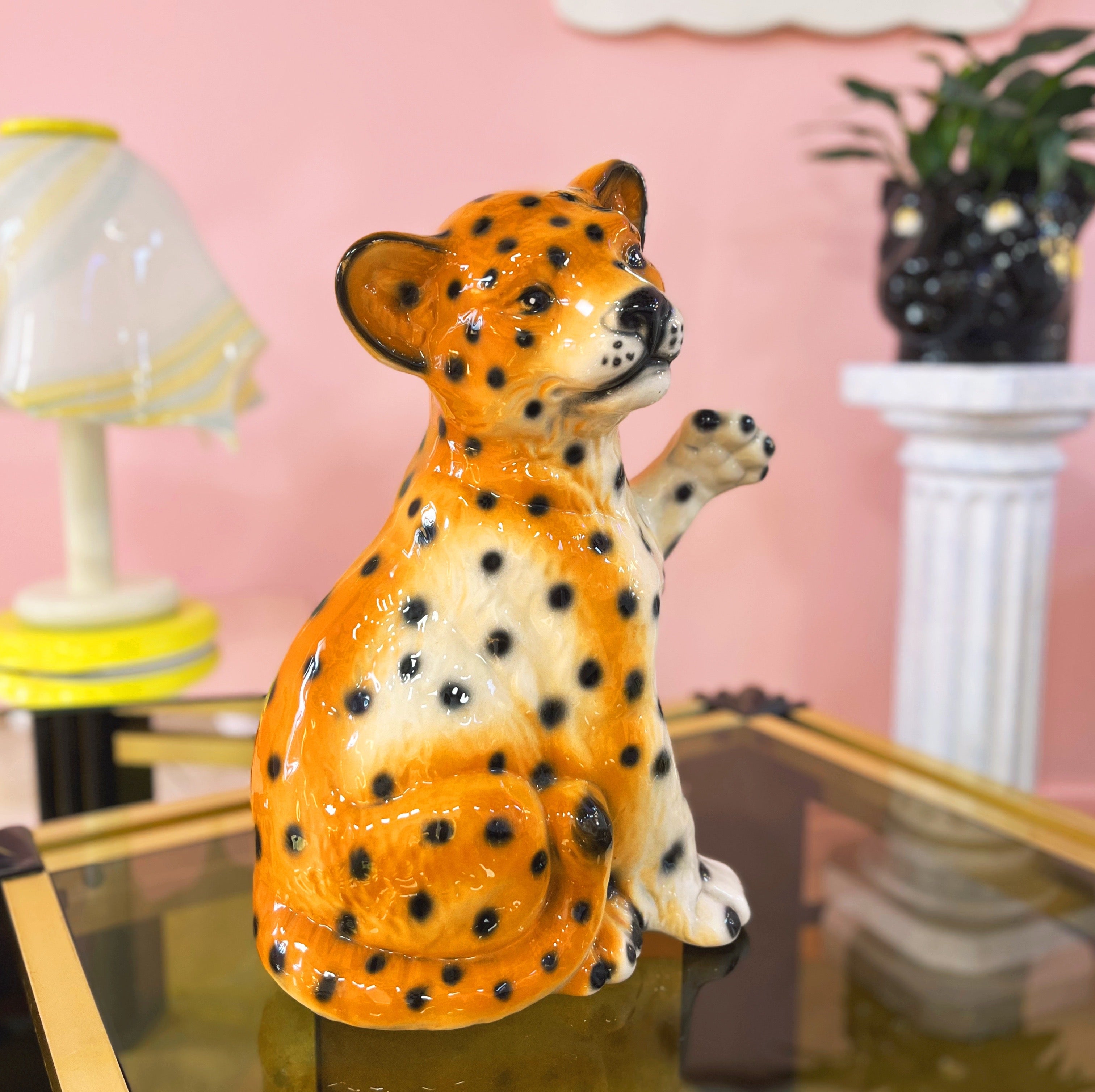 Léopard vintage en céramique italienne, 43cm, Années 80