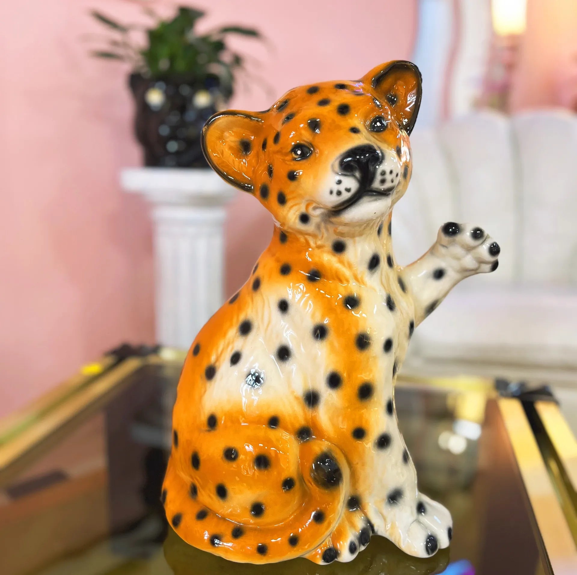 Léopard vintage en céramique italienne, 43cm, Années 80 - Club Barbara