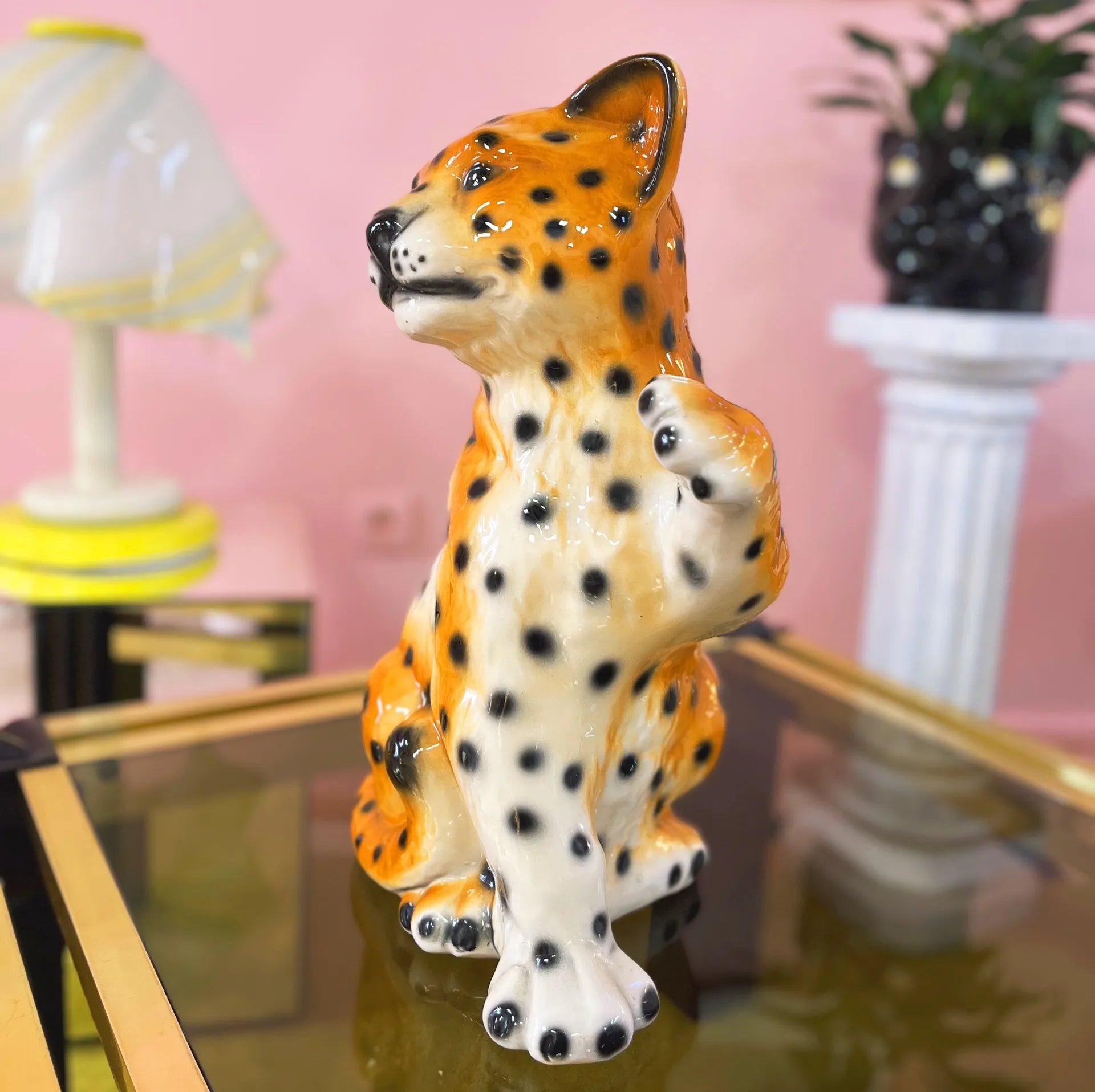 Léopard vintage en céramique italienne, 43cm, Années 80 - Club Barbara
