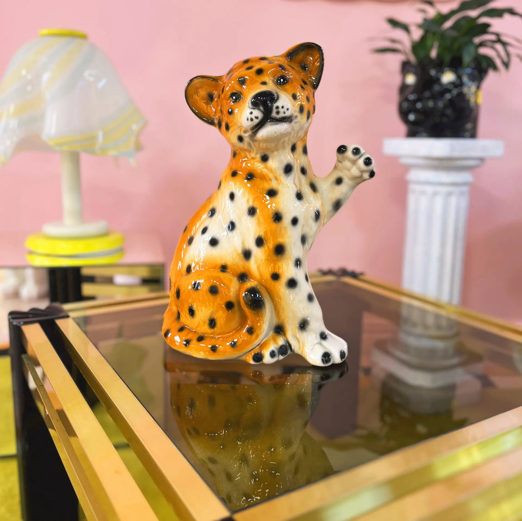 Léopard vintage en céramique italienne, 43cm, Années 80 - Club Barbara