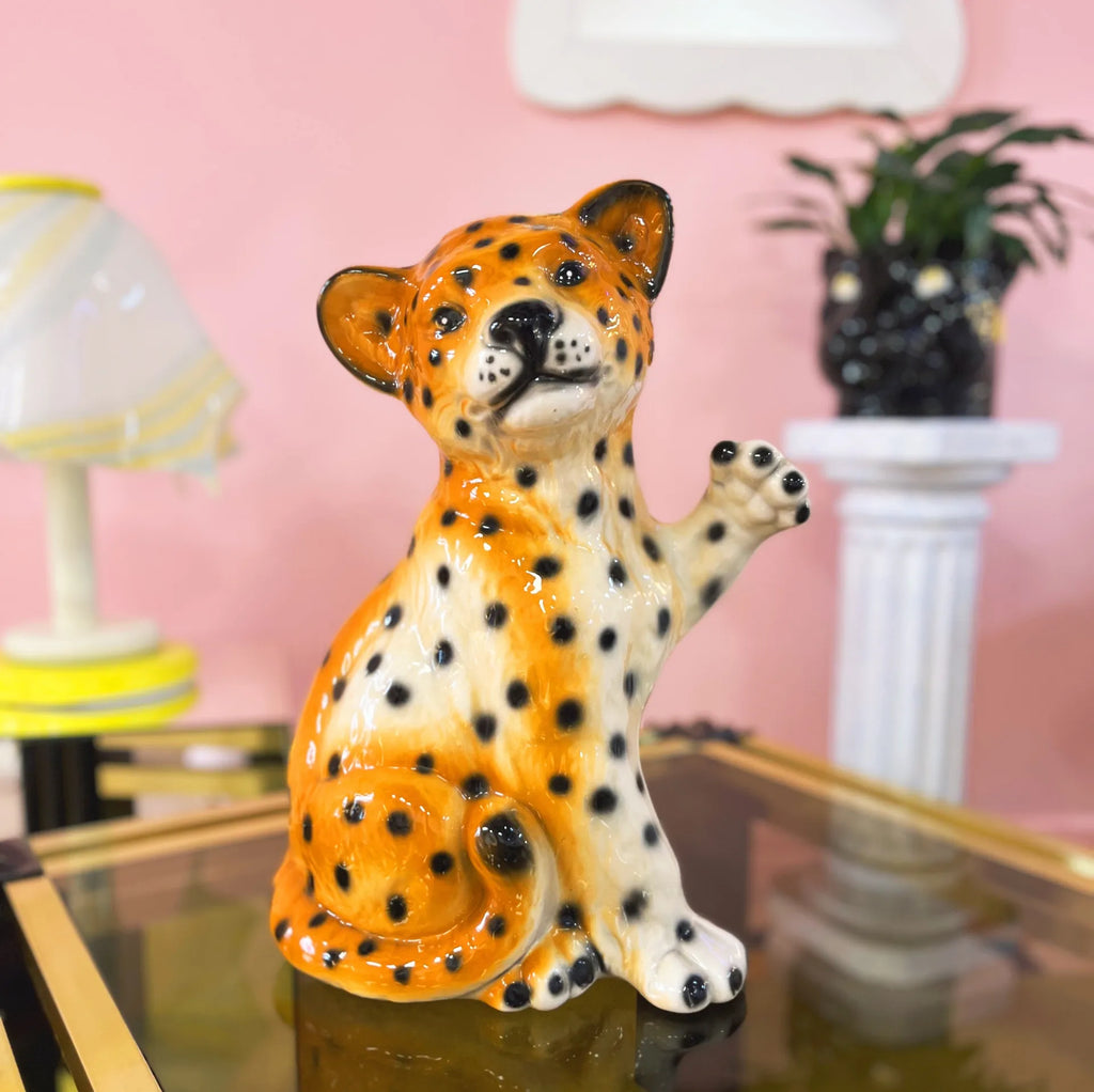 Léopard vintage en céramique italienne, 43cm, Années 80 - Club Barbara
