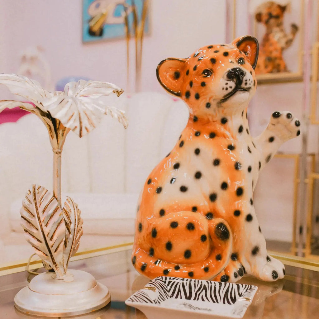 Léopard vintage en céramique italienne, 43cm, Années 80 - Club Barbara