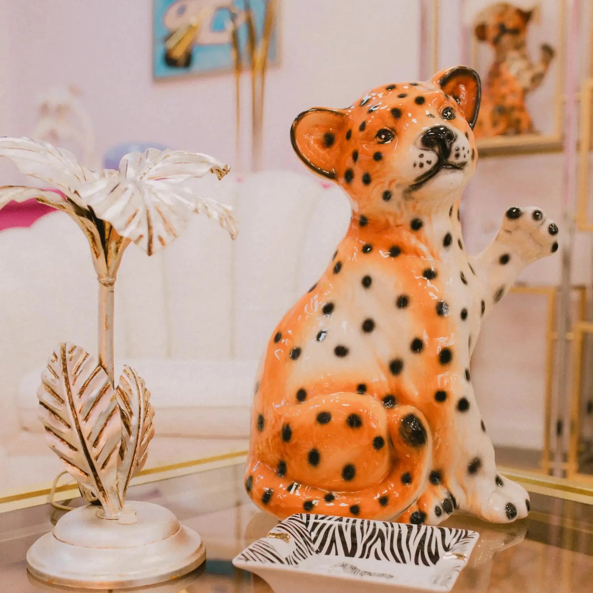 Léopard vintage en céramique italienne, 43cm, Années 80 - Club Barbara