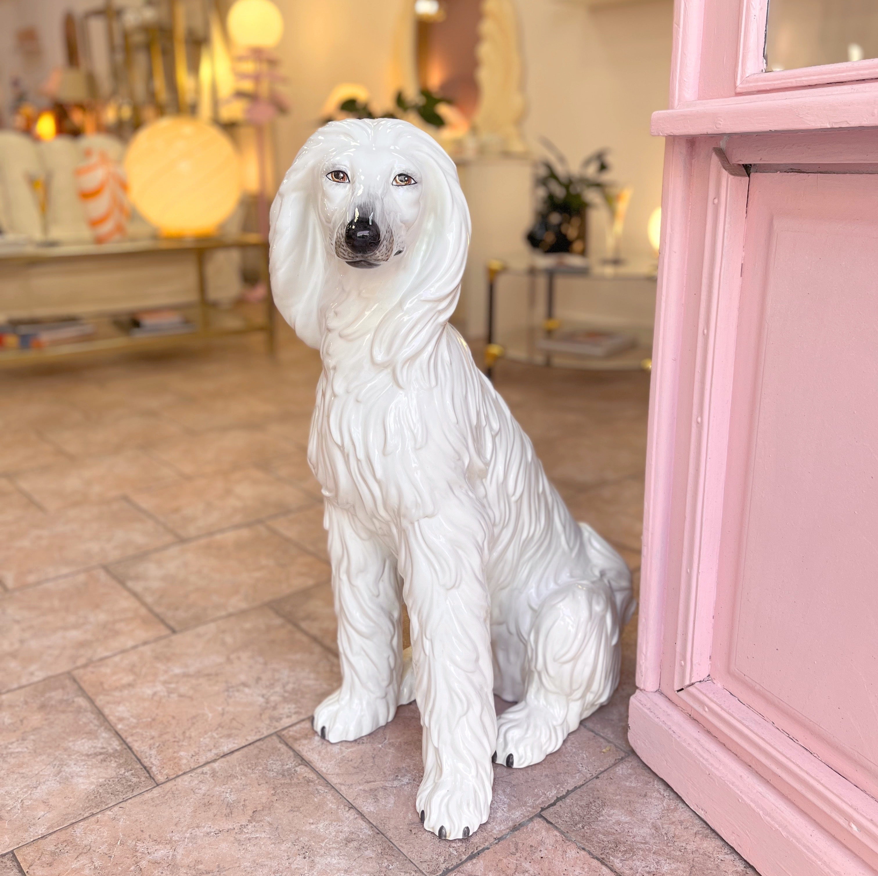 Statue lévrier afghan en céramique, Chaumette Paris, Italie, 70's