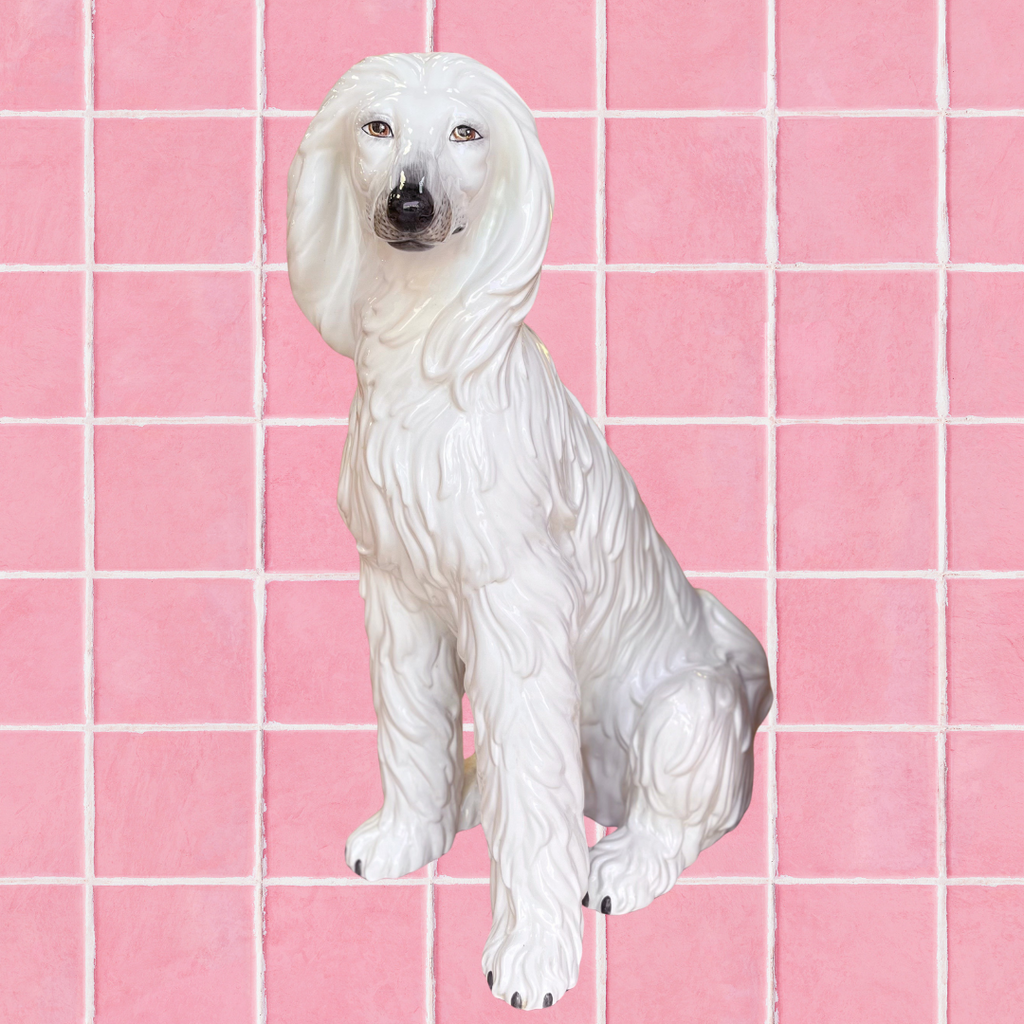 Statue lévrier afghan en céramique, Chaumette Paris, Italie, 70's