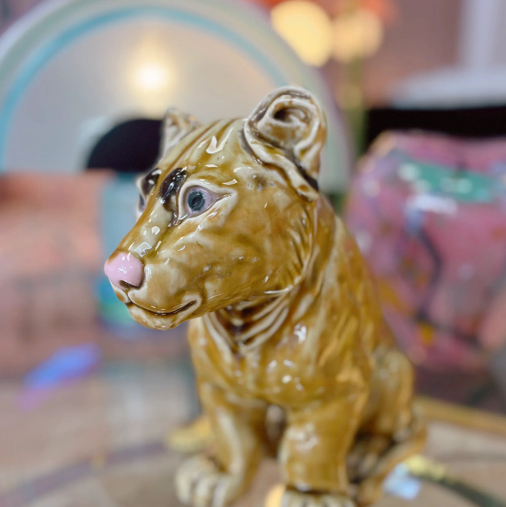 Statue lionceau en céramique italienne vintage années 70, signée Ceramica Pozzi