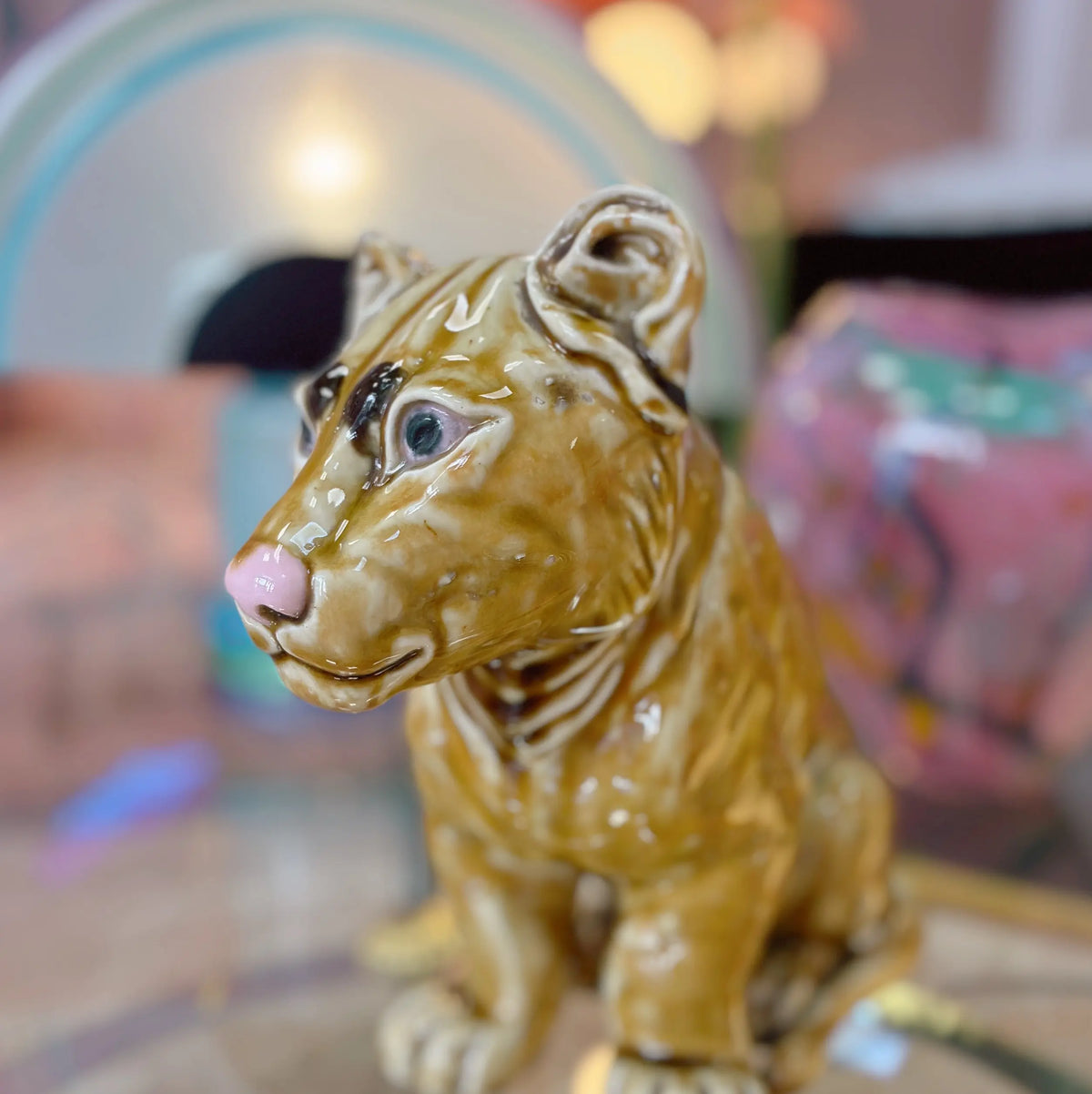 Statue lionceau en céramique italienne vintage années 70, signée Ceramica Pozzi
