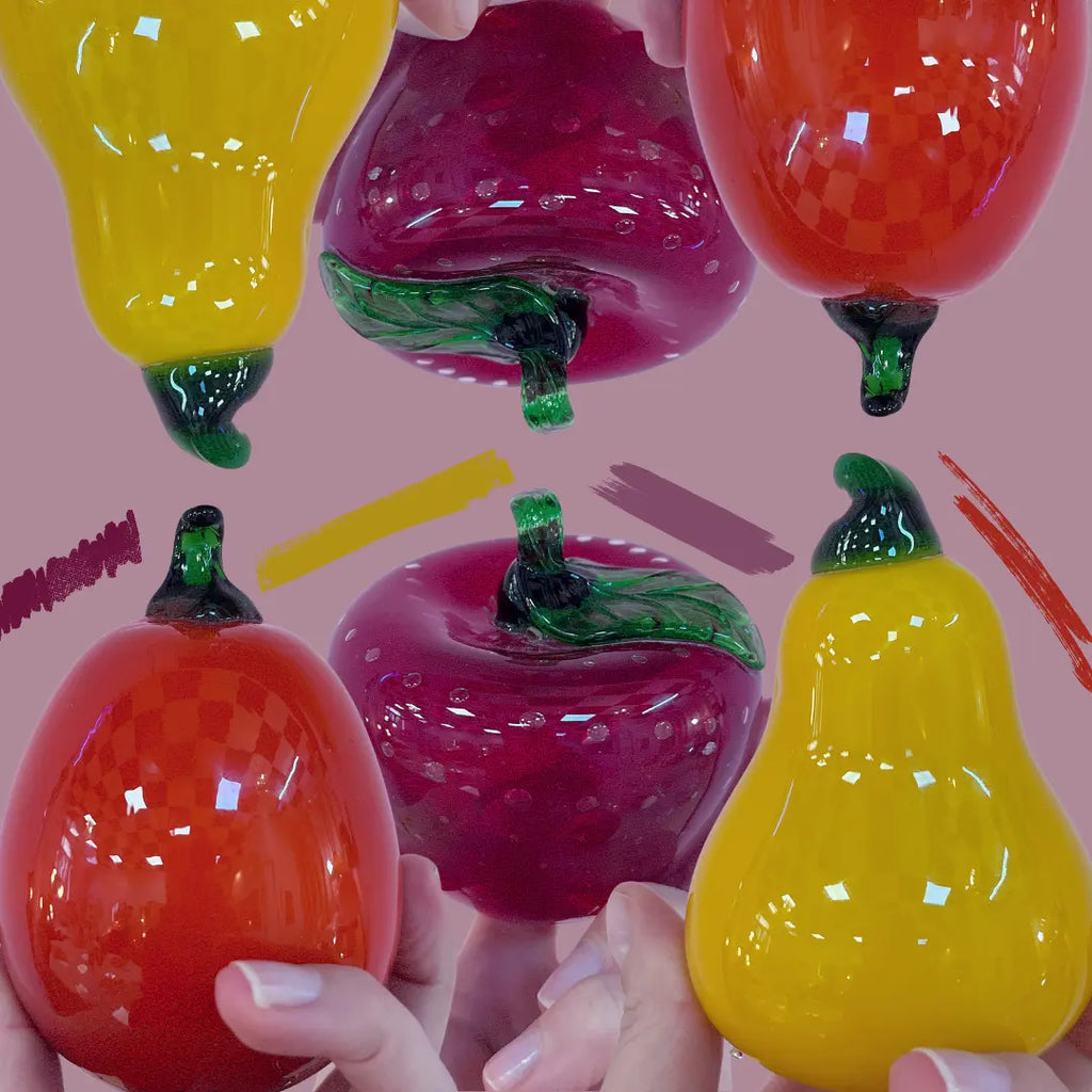 Lot de 3 fruits décoratifs en verre soufflé vintage, Club Barbara
