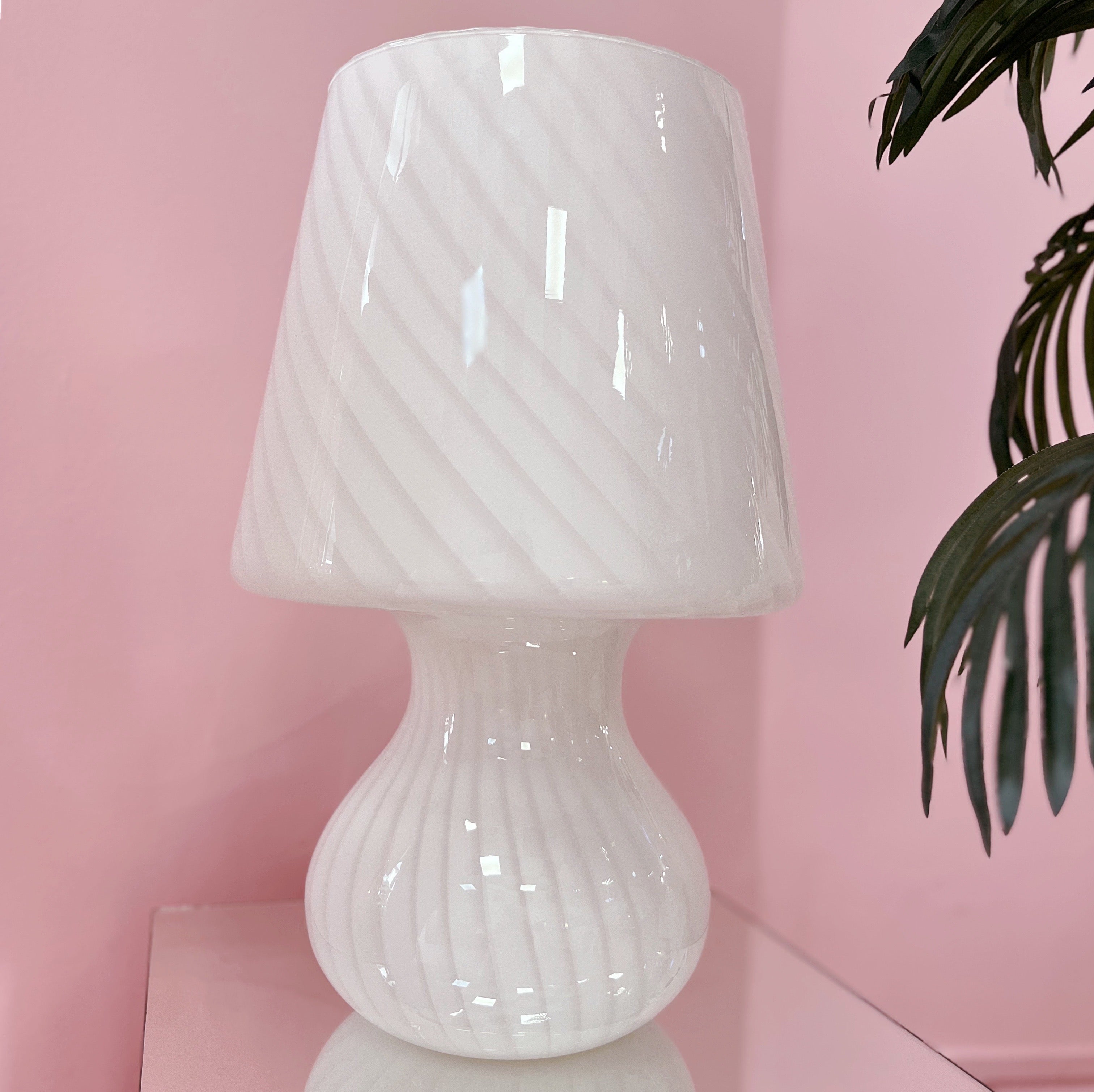 Lampe champignon Murano XL en verre soufflé lattimo torsadé