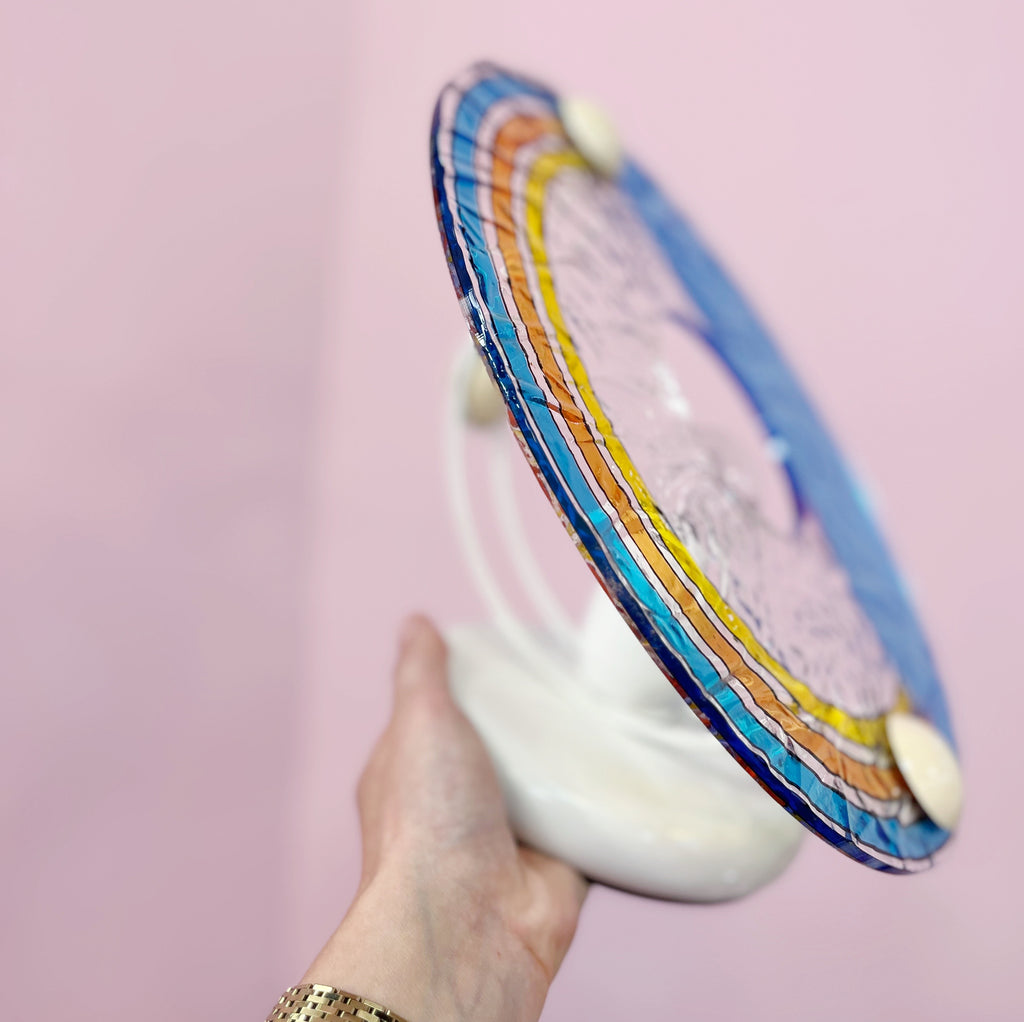 Lampe italienne Toffoli, abat jour circulaire en plexiglas coloré, années 80