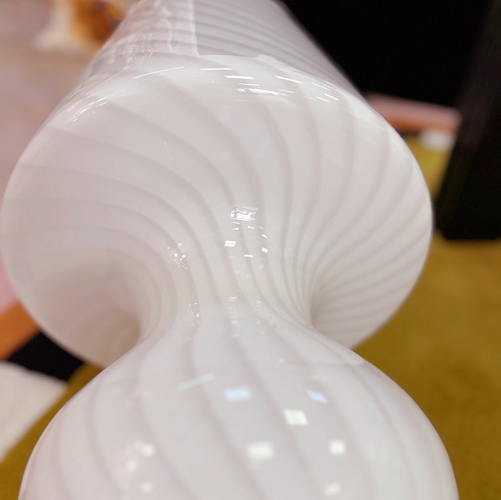 Lampe champignon Murano XL en verre soufflé lattimo torsadé