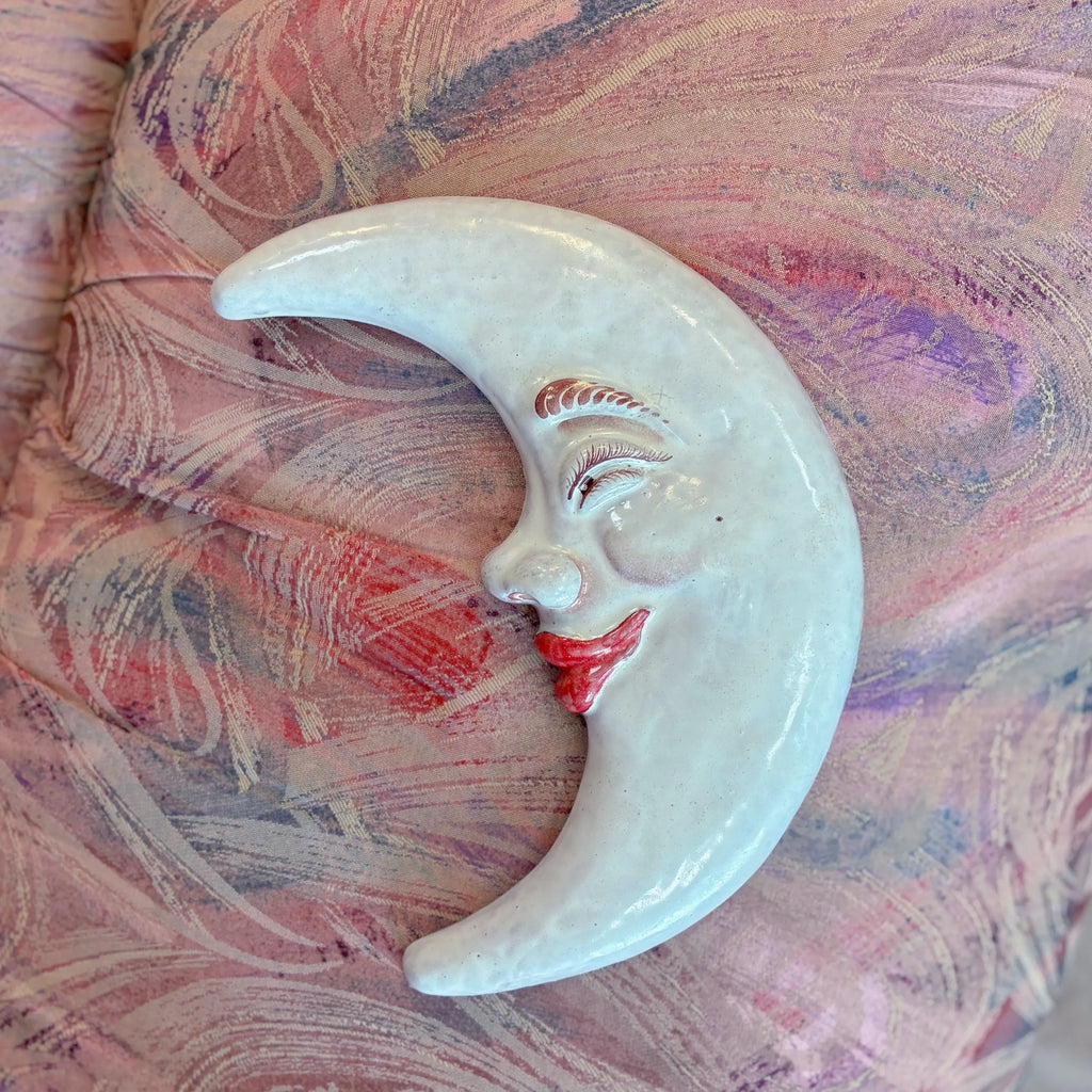 Lune en céramique vintage au visage peint à la main
