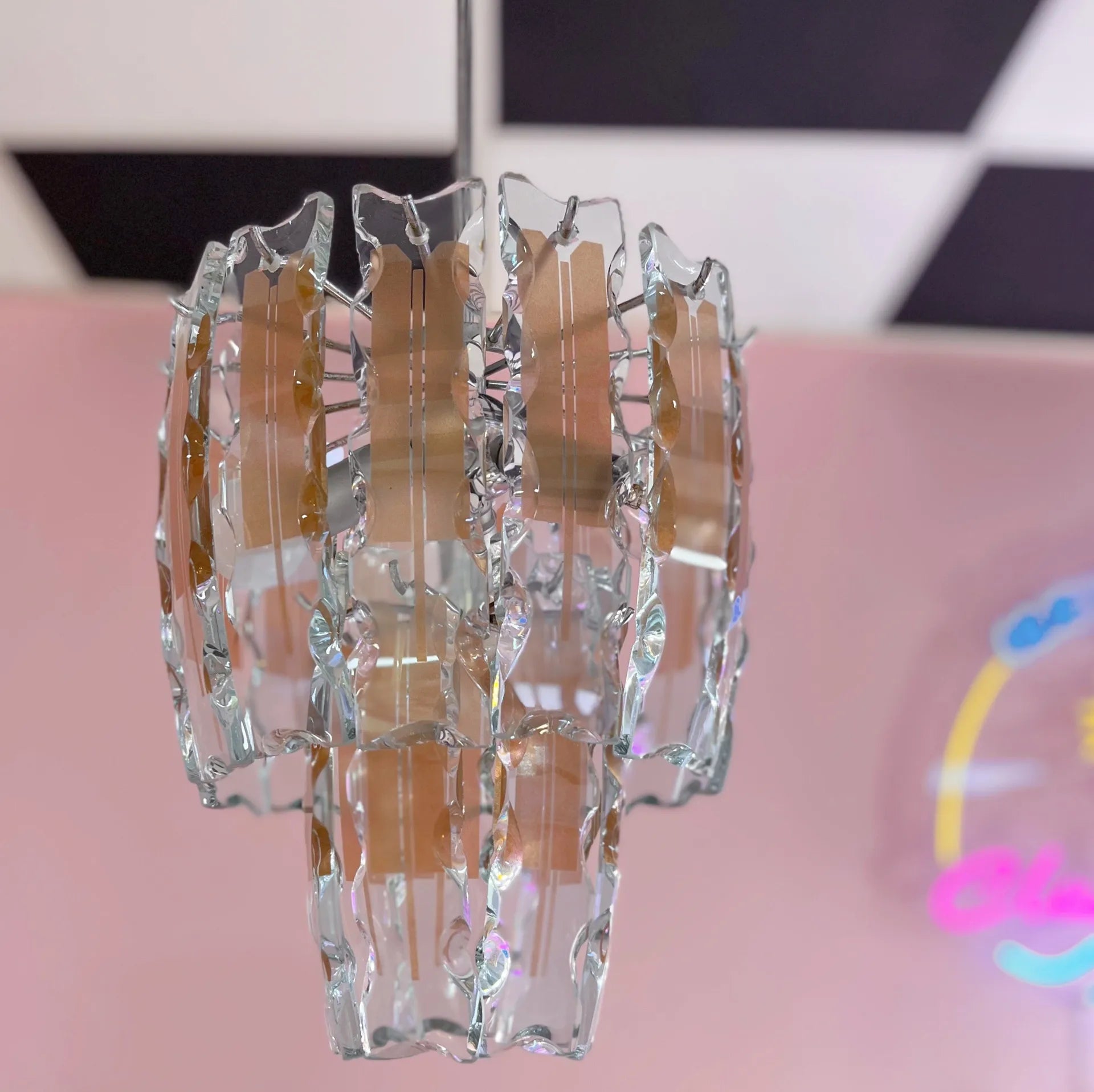 Lustre italien en verre ciselé, Fontana Arte, années 70 - Club Barbara
