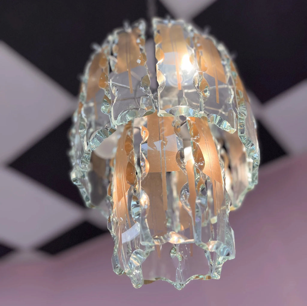 Lustre italien en verre ciselé, Fontana Arte, années 70 - Club Barbara