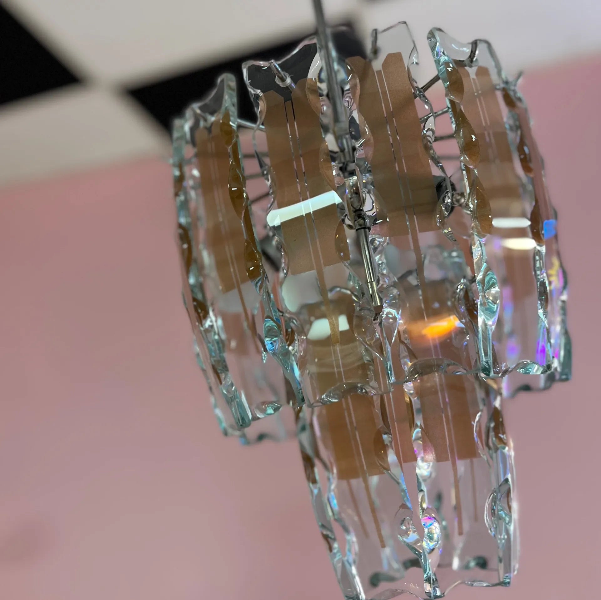 Lustre italien en verre ciselé, Fontana Arte, années 70 - Club Barbara