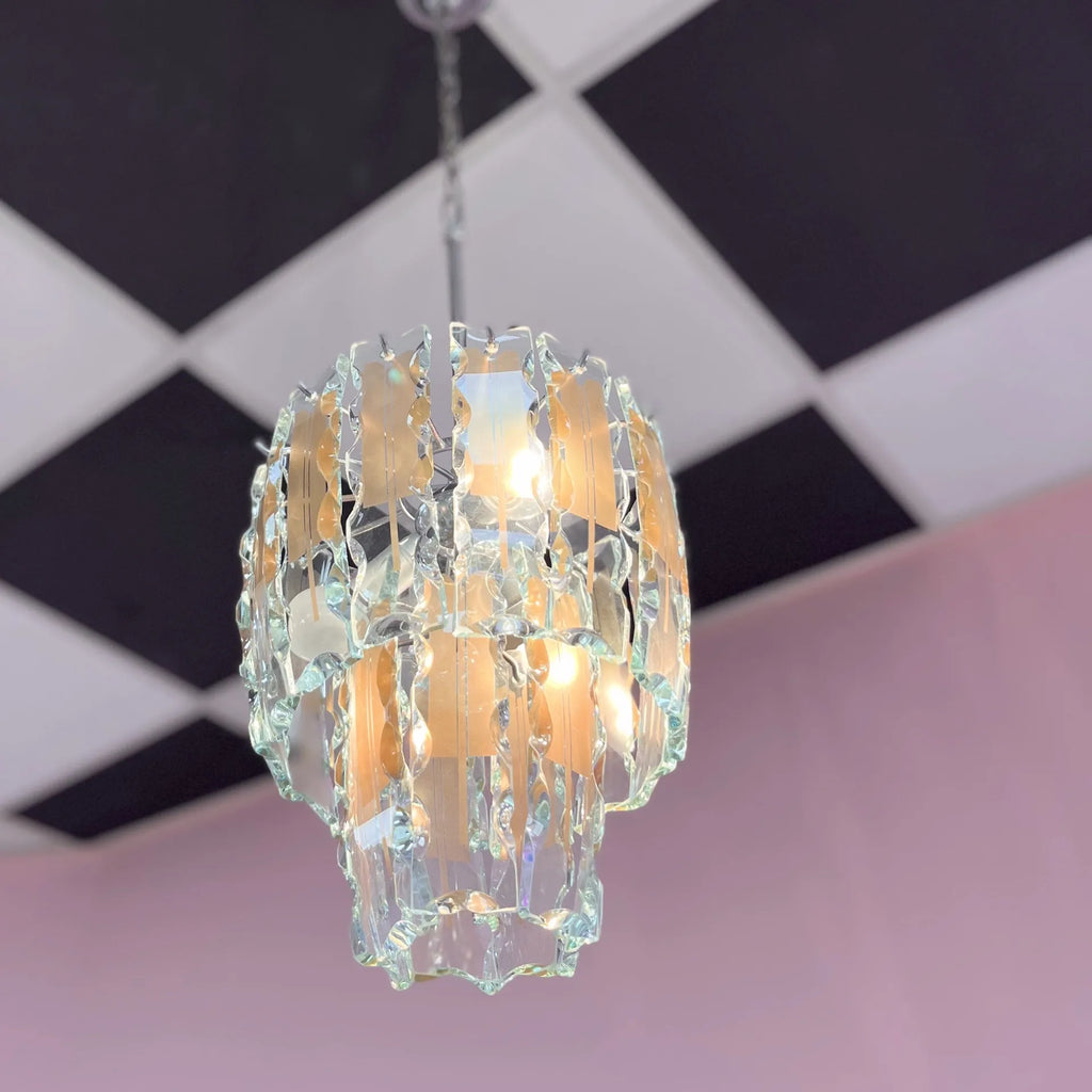 Lustre italien en verre ciselé, Fontana Arte, années 70 - Club Barbara