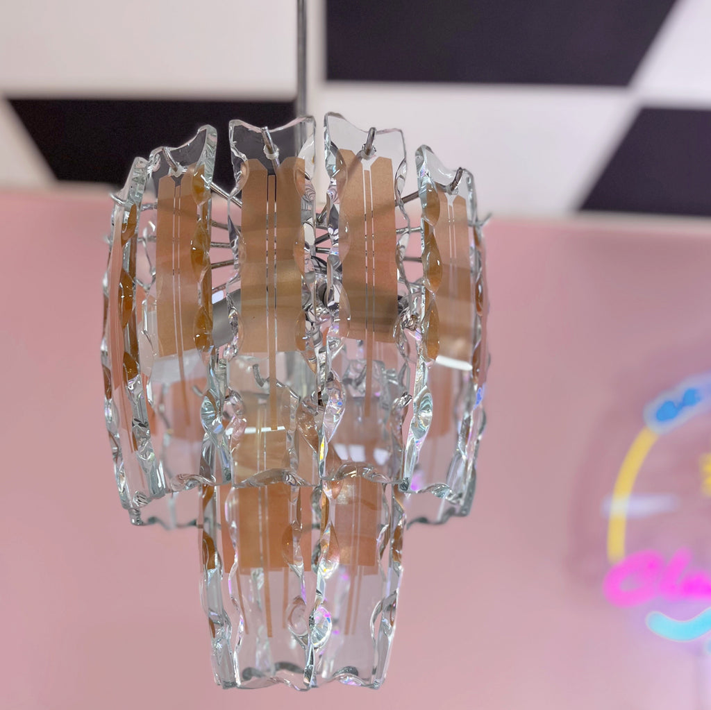 Lustre italien en verre ciselé, Fontana Arte, années 70