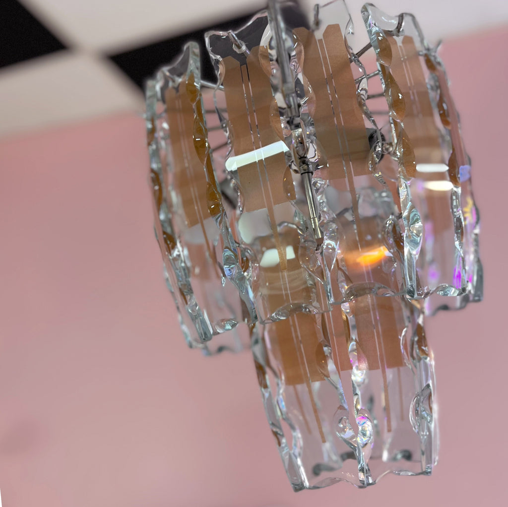 Lustre italien en verre ciselé, Fontana Arte, années 70