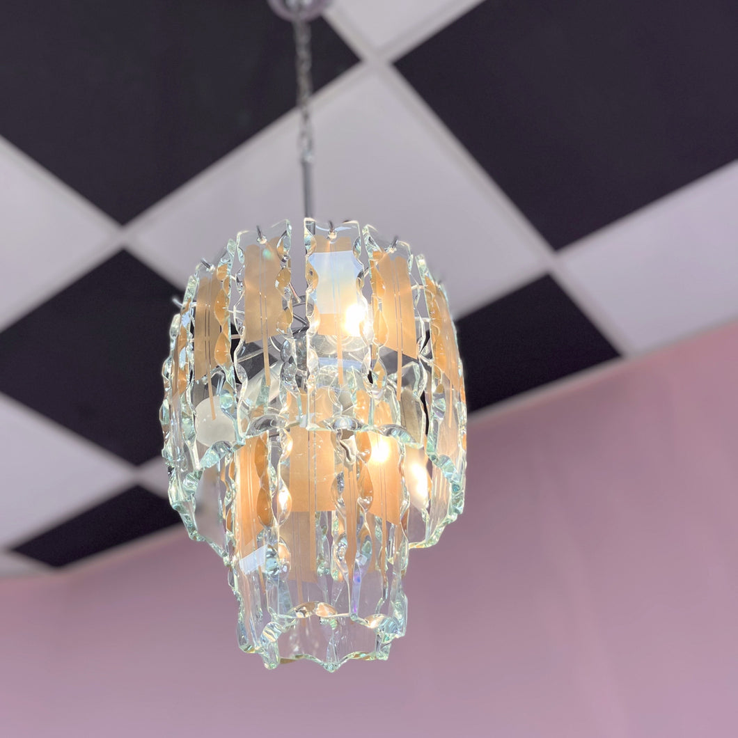 Lustre italien en verre moulé ambré, 25 plaques style Fontana Arte, années 70-80 – Club Barbara
