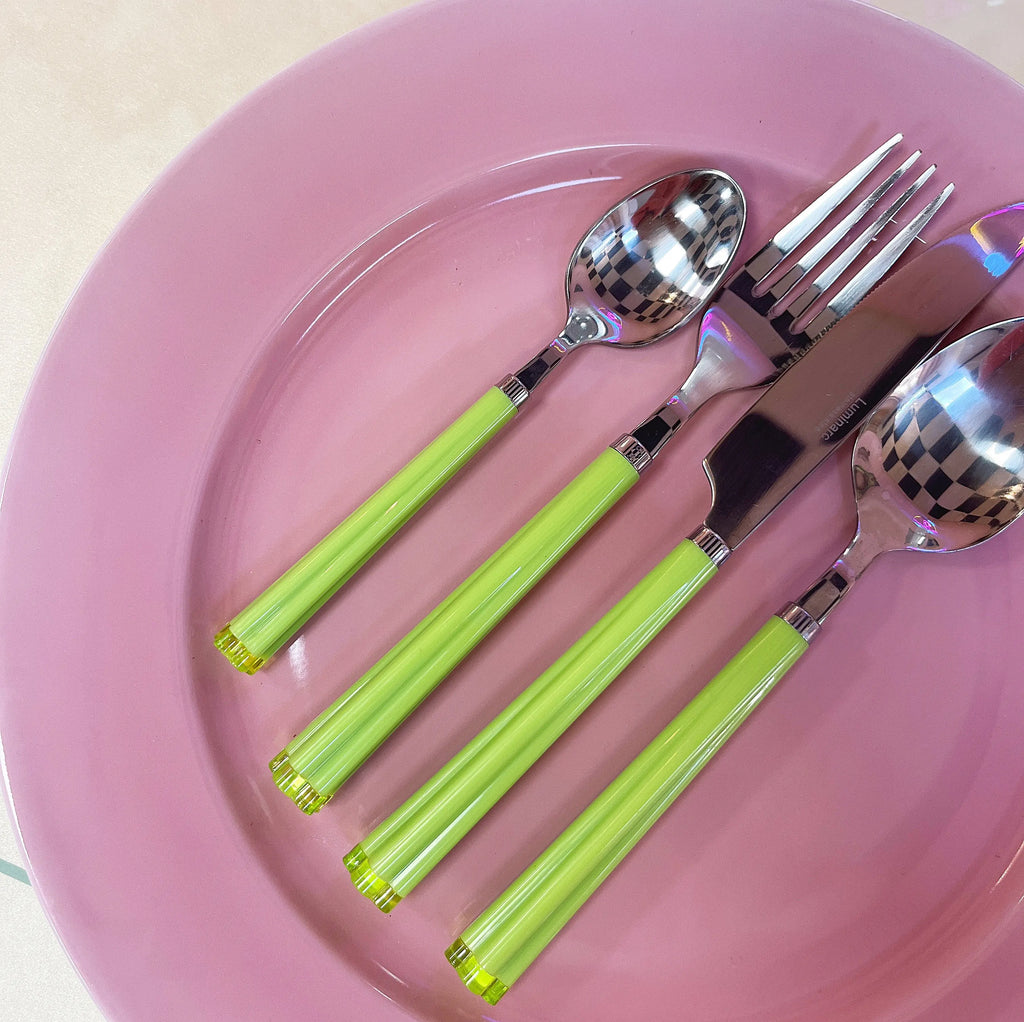 Ménagère Luminarc 24 couverts vintage vert amande, vue d’ensemble, Club Barbara
