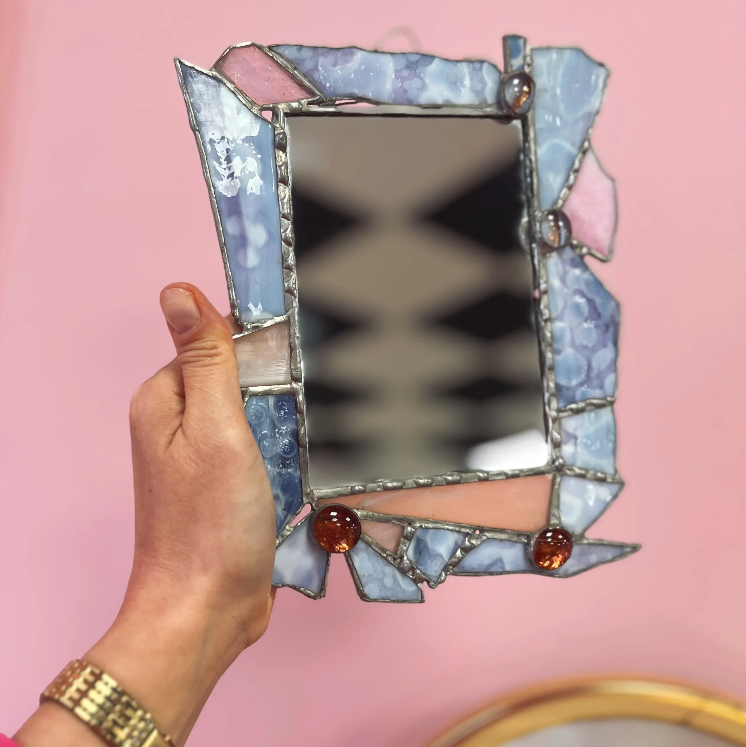 Miroir vitrail pastel postmoderniste années 80 Club Barbara
