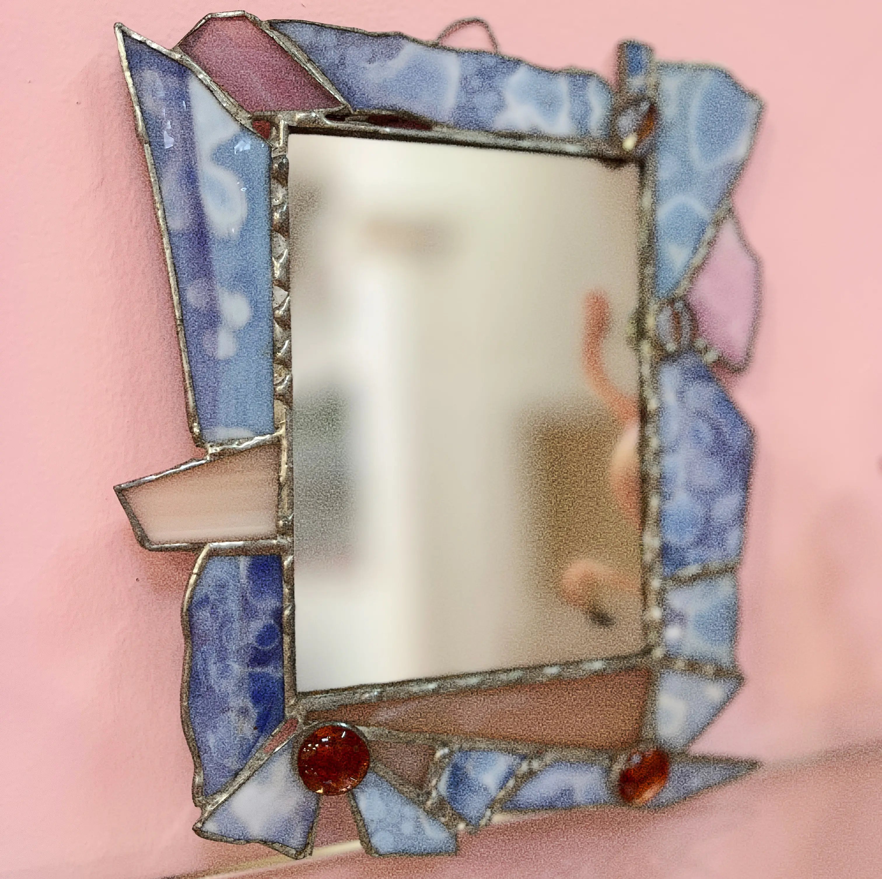 Miroir vitrail pastel postmoderniste années 80 Club Barbara
