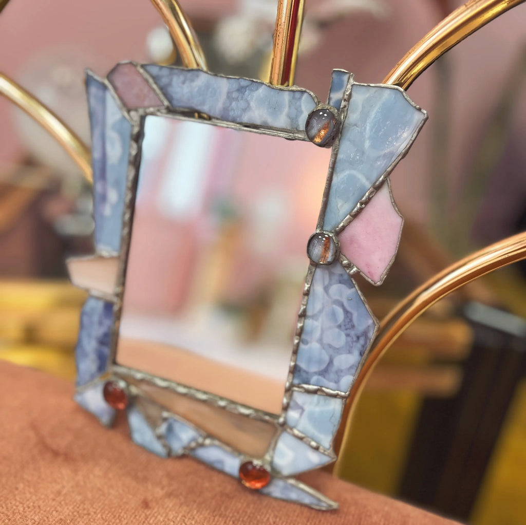 Miroir vitrail pastel postmoderniste années 80 Club Barbara
