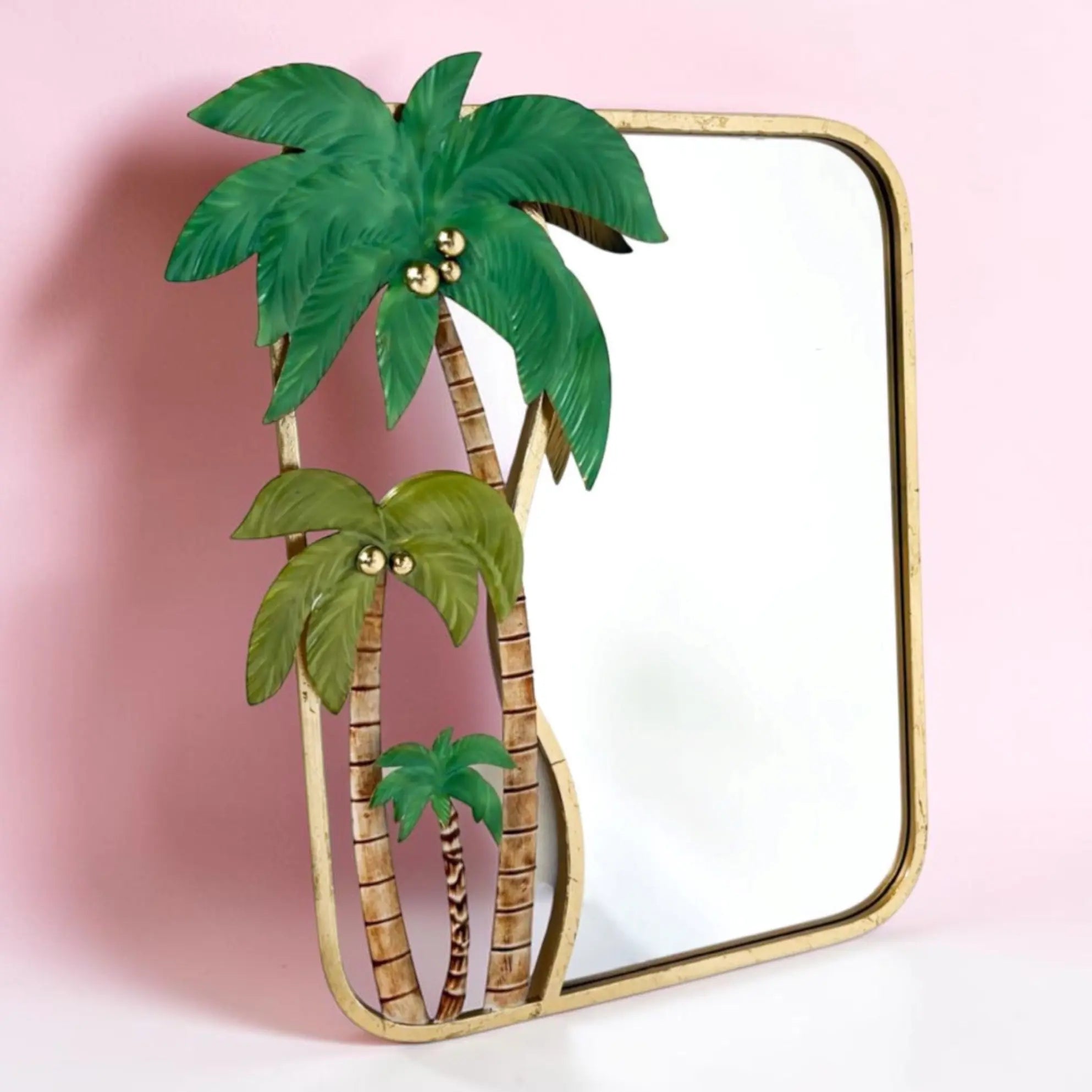 Miroir cocotier vintage italien à trois palmiers

