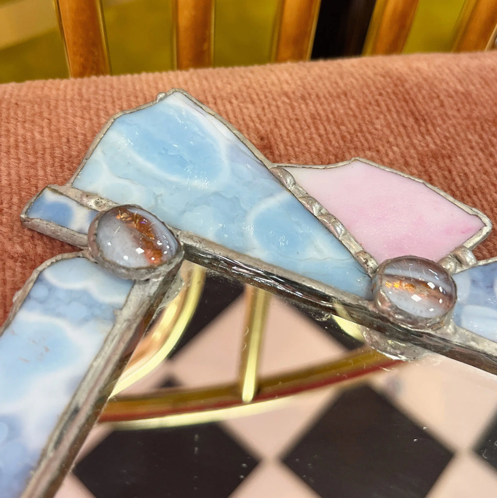 Détail verre opalescent marbré miroir vintage Club Barbara
