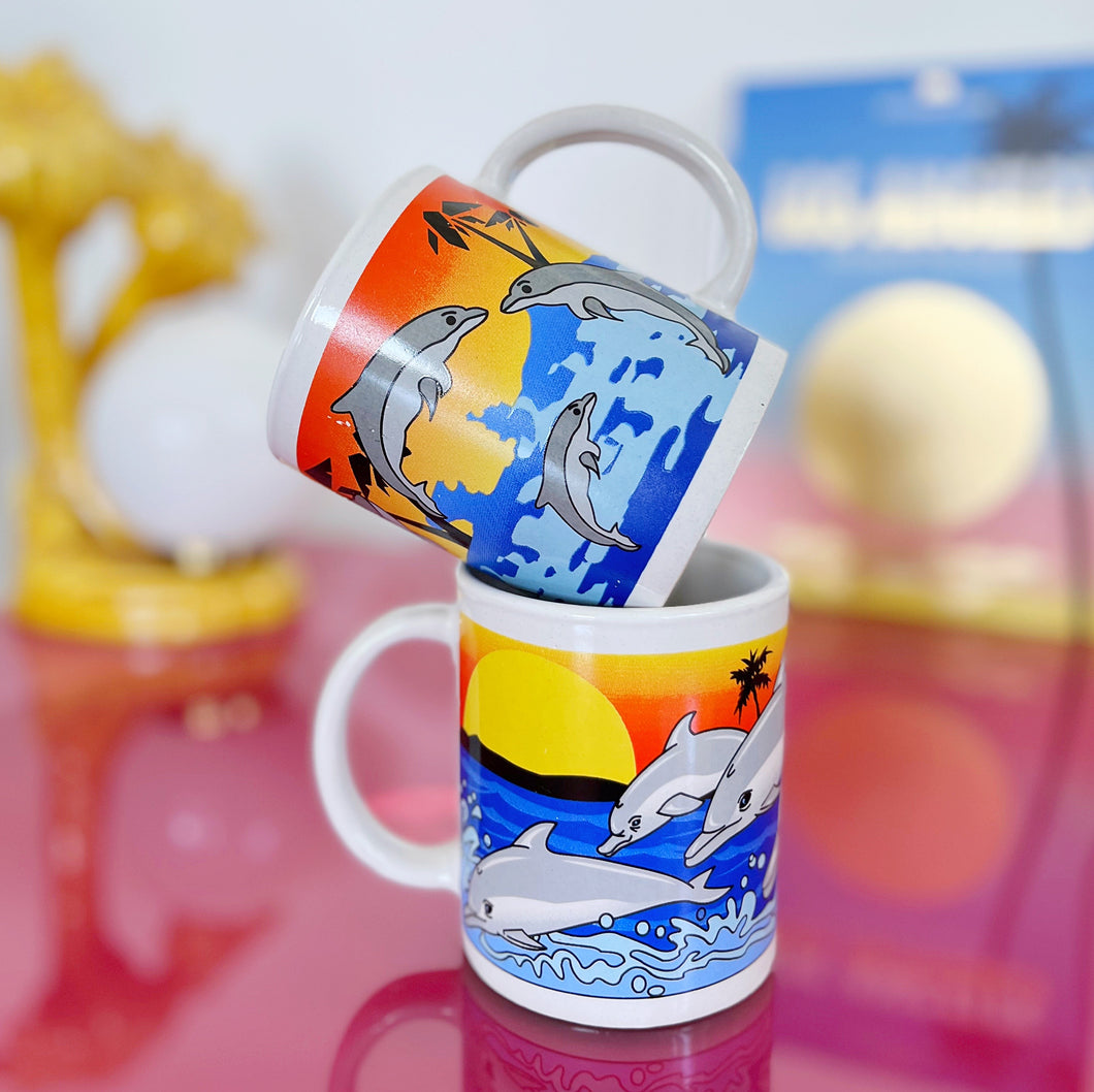 Vintage 80s dolphin sunset mugs