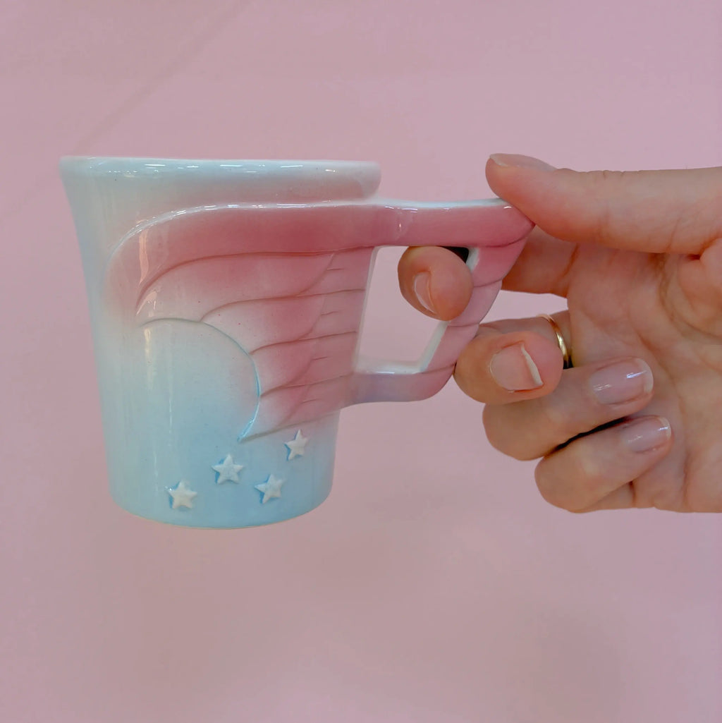 Set de 4 mugs vintage céramique, made in Japan, motif étoiles pastel, Vandor 1979