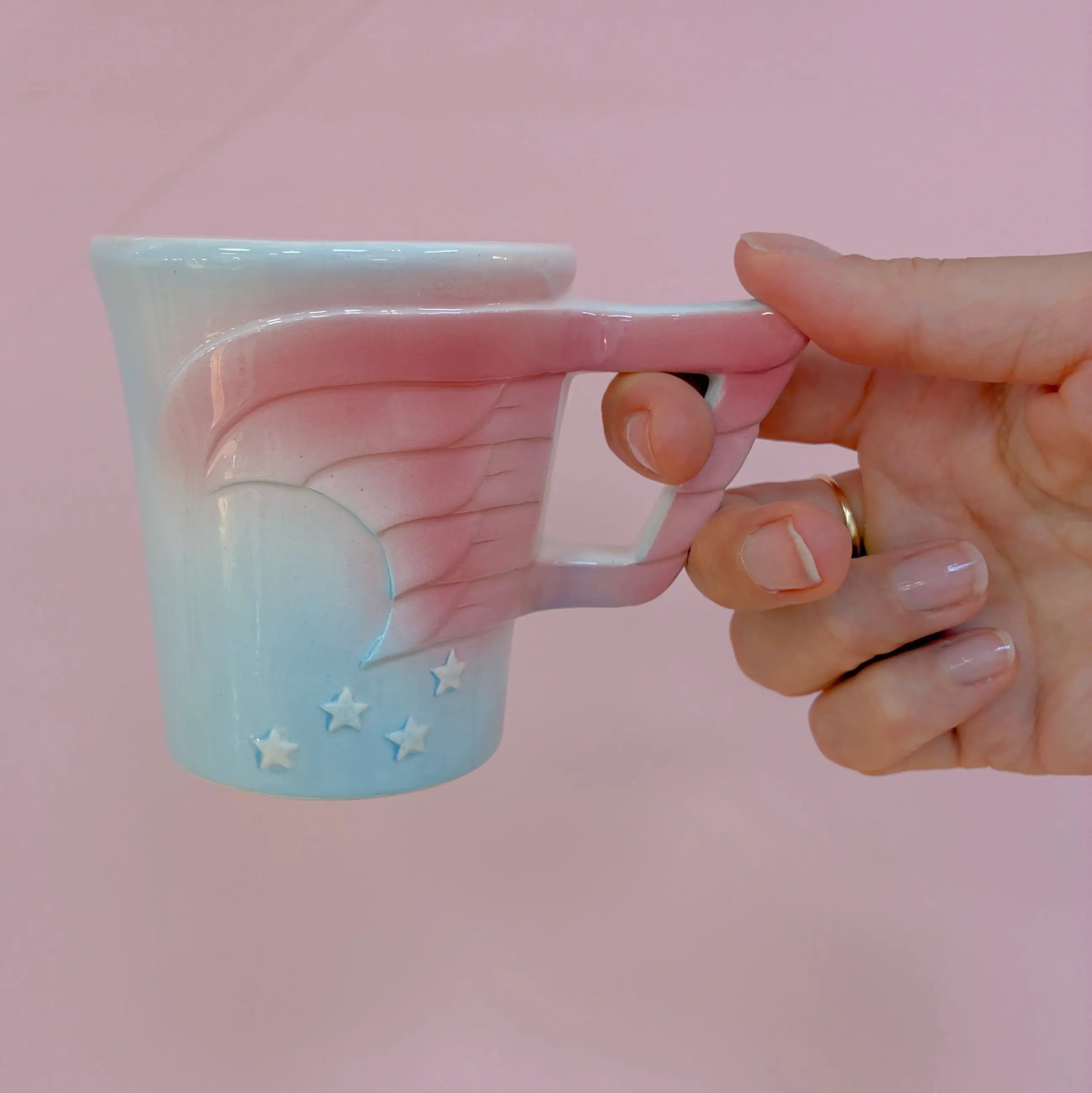 Set de 4 mugs vintage céramique, made in Japan, motif étoiles pastel, Vandor 1979