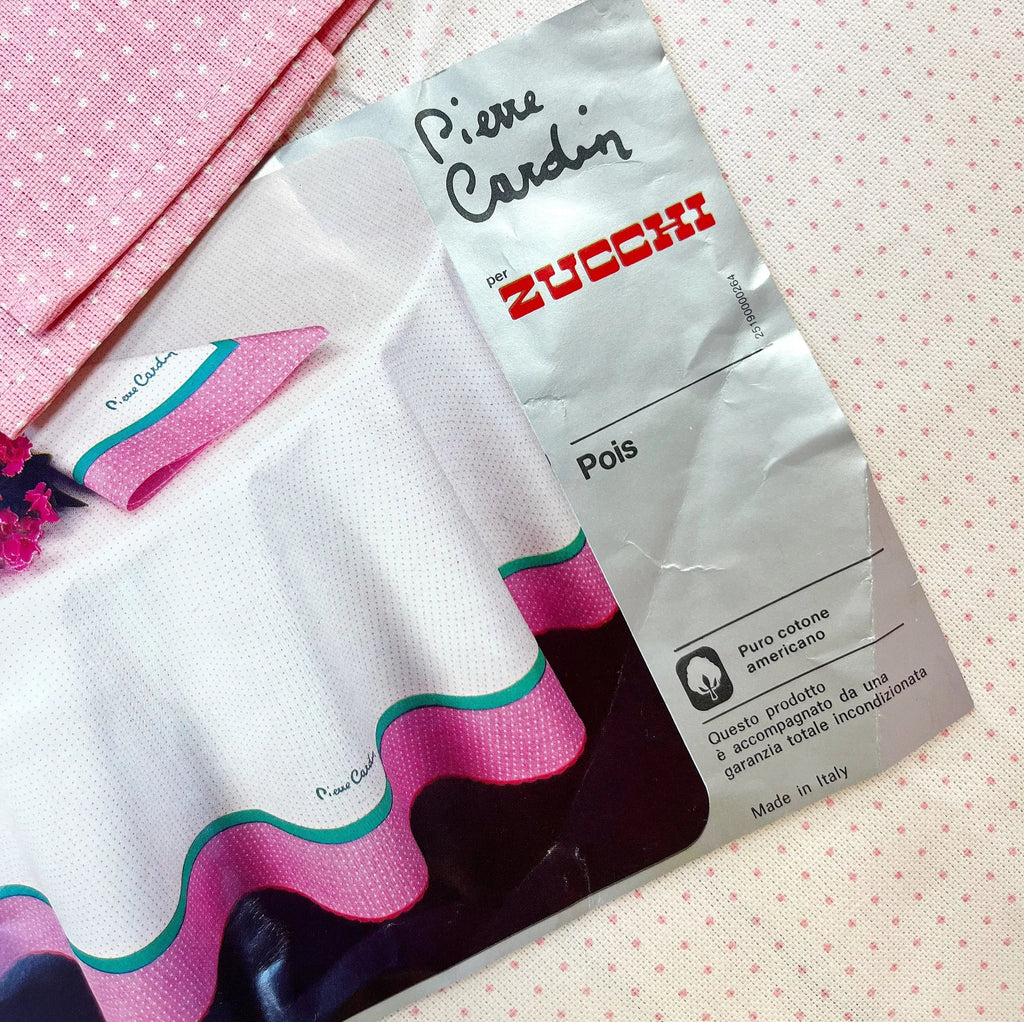Nappe ronde et 8 serviettes en coton vintage Pierre Cardin pour Zucchi, pois pastels, années 80. - Club Barbara